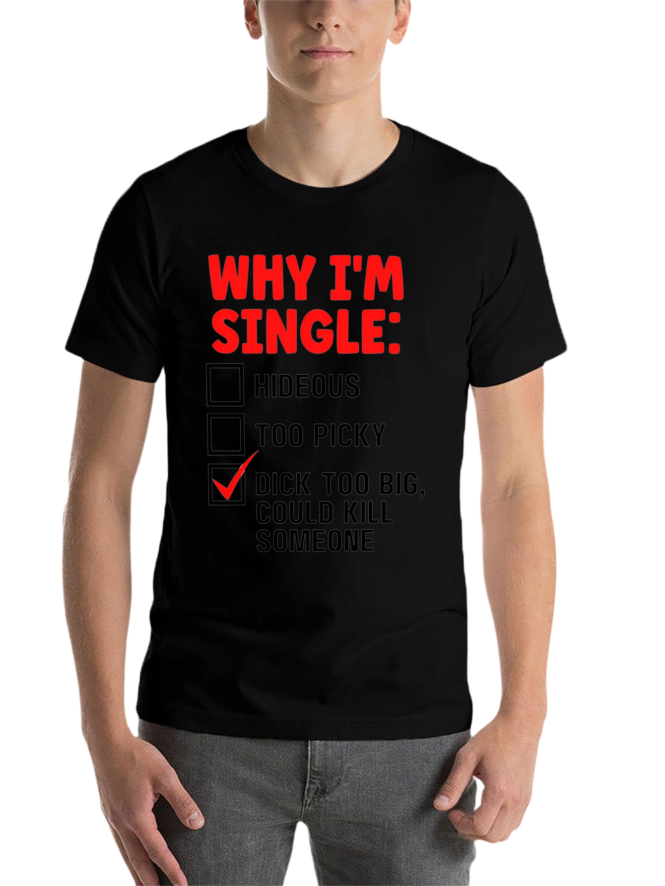 Black Funny Novelty Graphic T-Shirt - Why I'm Single view 7