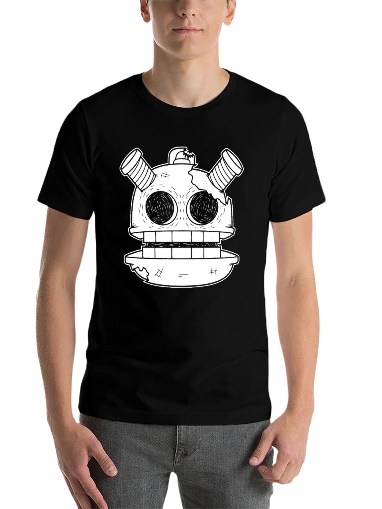 Black Robot Head Graphic Tee - Unique Cartoon Design view 7