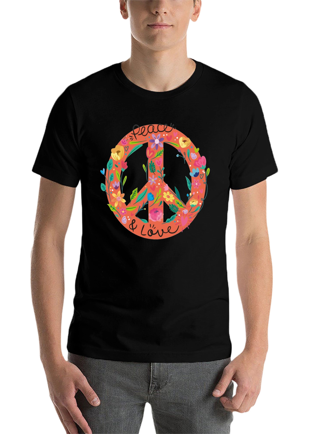 Black Peace & Love Floral Graphic Tee view 7