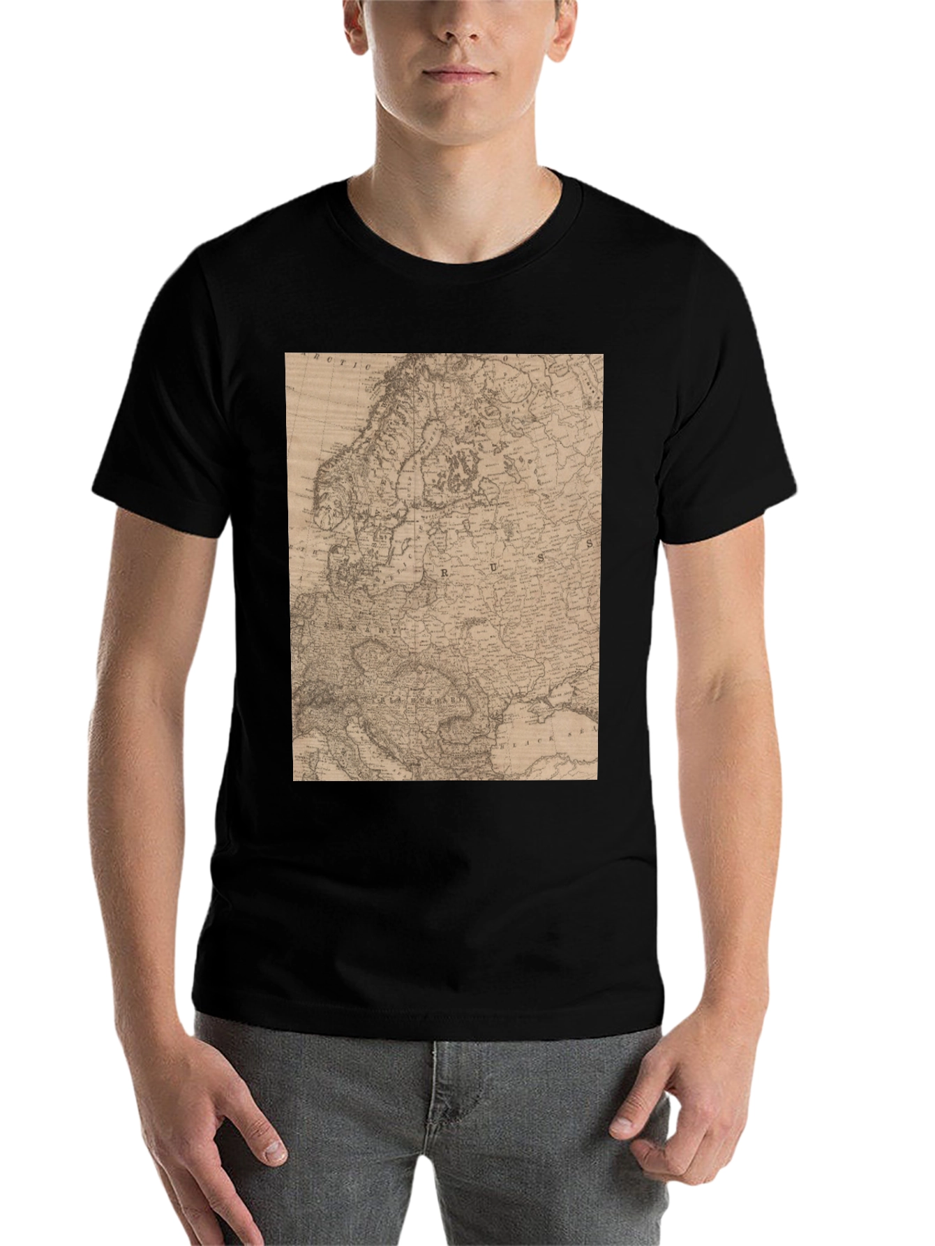 Vintage Map Graphic Tee - Retro Style Black T-Shirt - 7