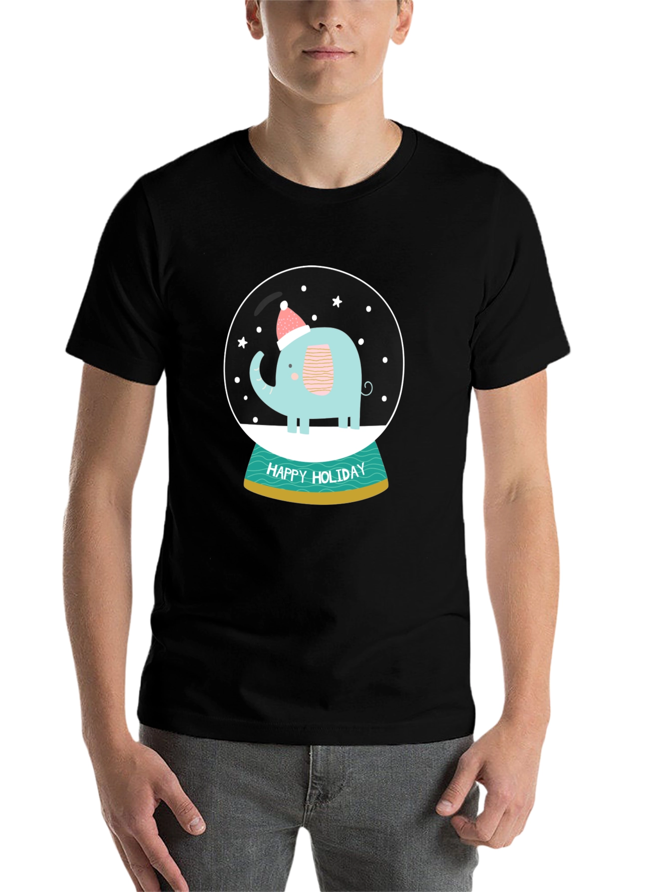 Black Holiday Elephant Snow Globe Graphic Tee view 7