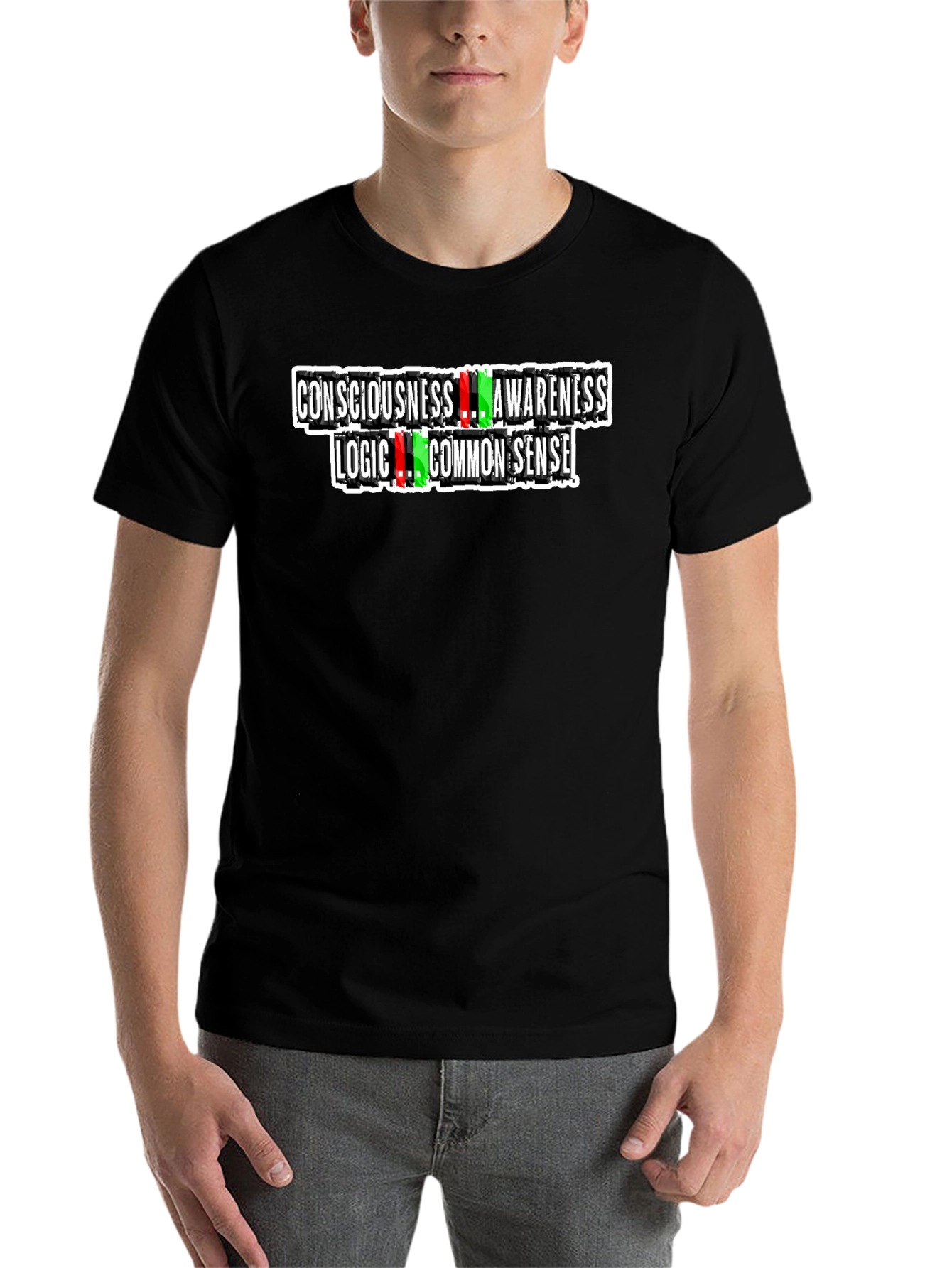 Black Consciousness Awareness Logic Common Sense Graphic Tee view 7