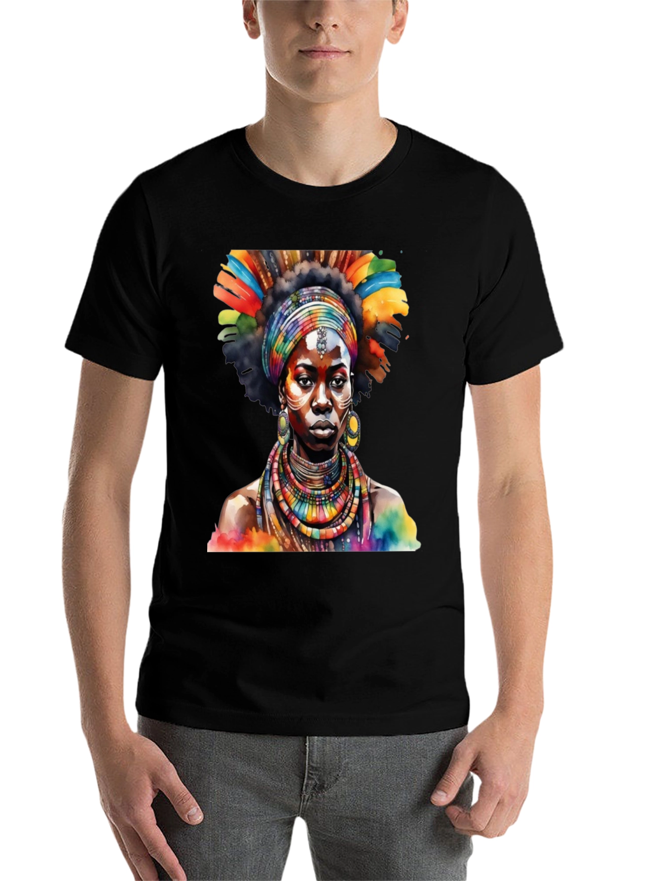 African Queen Watercolor Graphic Tee - Black - 7
