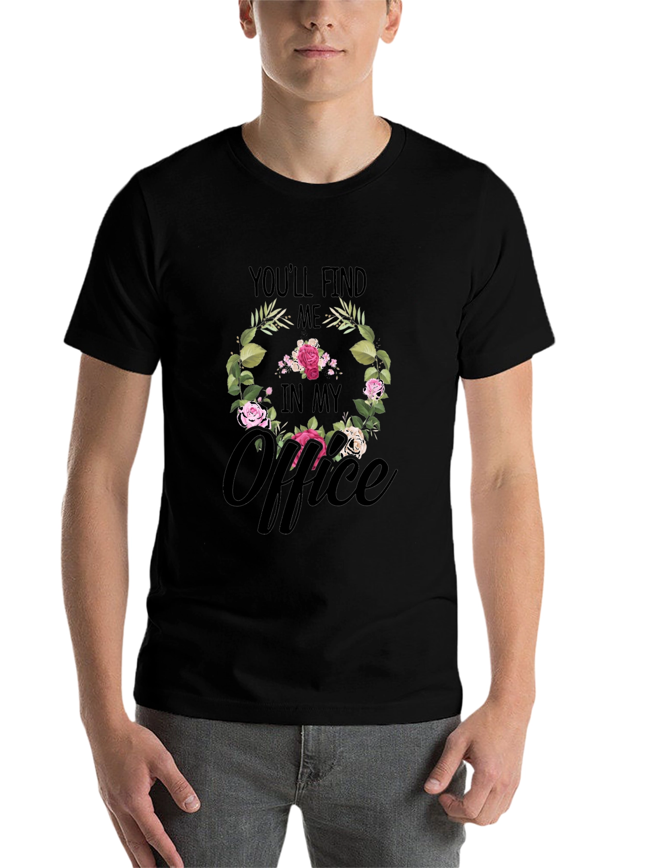 Black Floral Office T-Shirt - Find Me In My Office view 7
