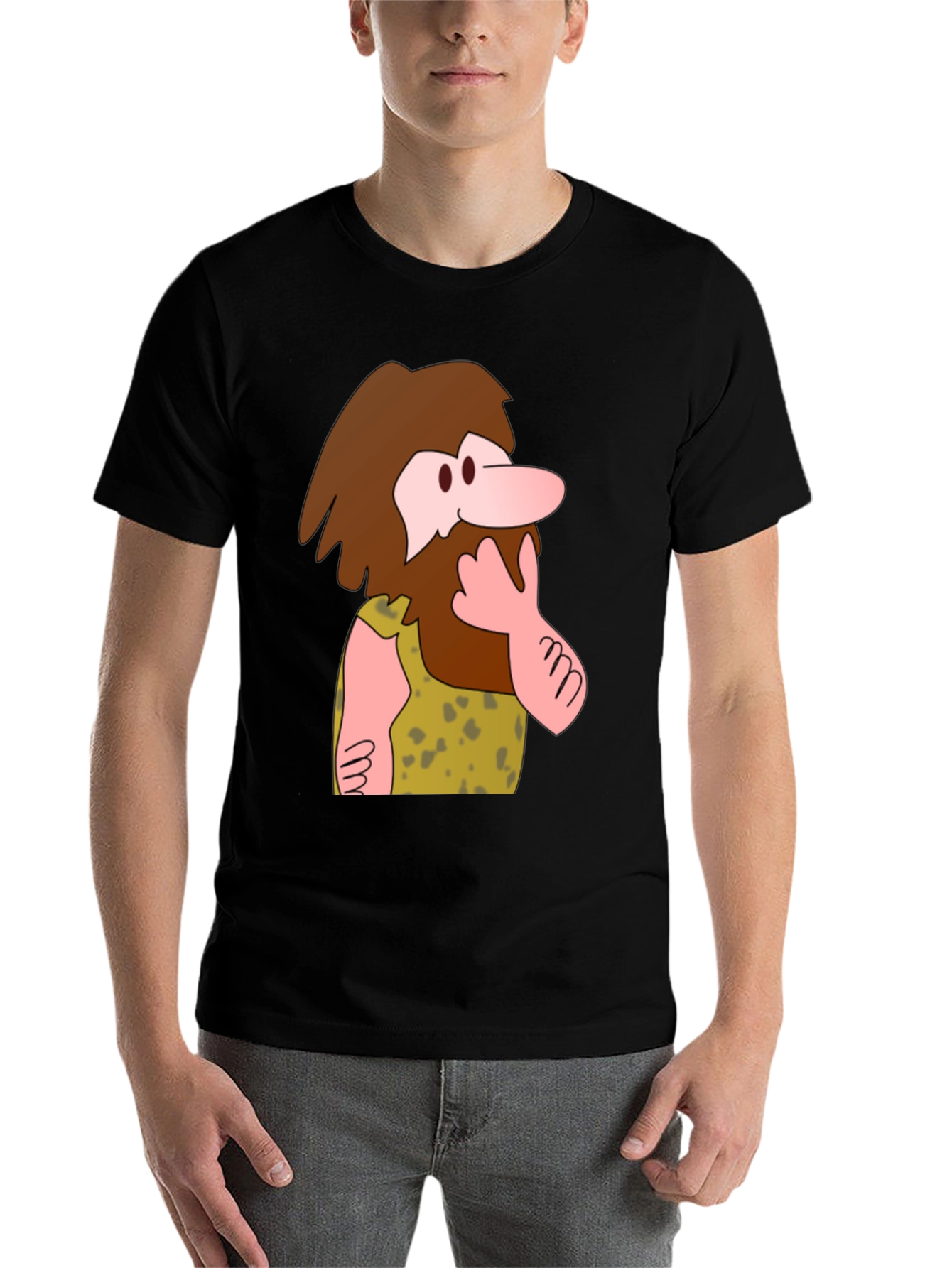 Black Funny Cartoon Caveman Graphic T-Shirt view 7