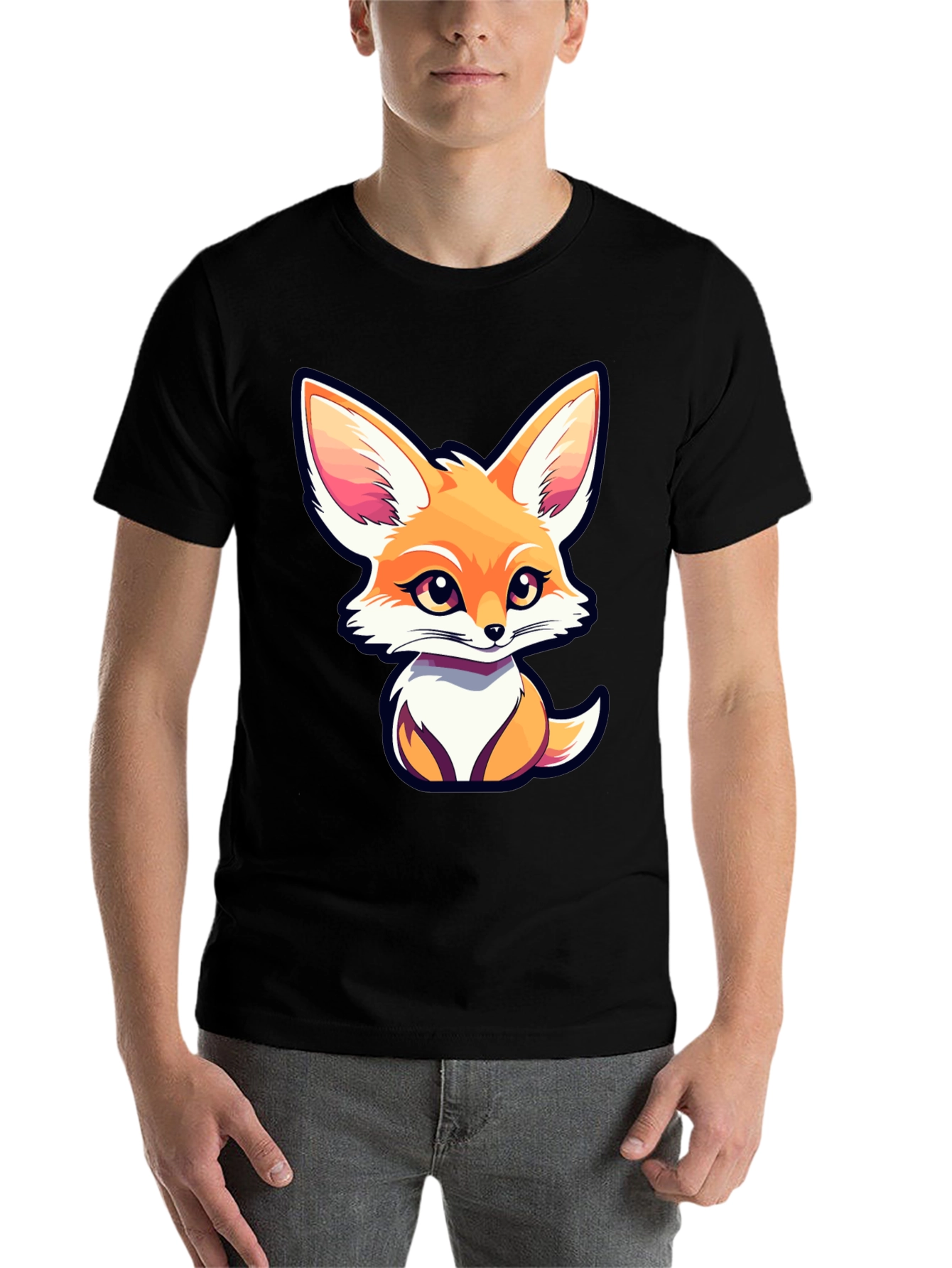 Black Cute Fox Graphic Tee - Unisex Black T-Shirt view 7