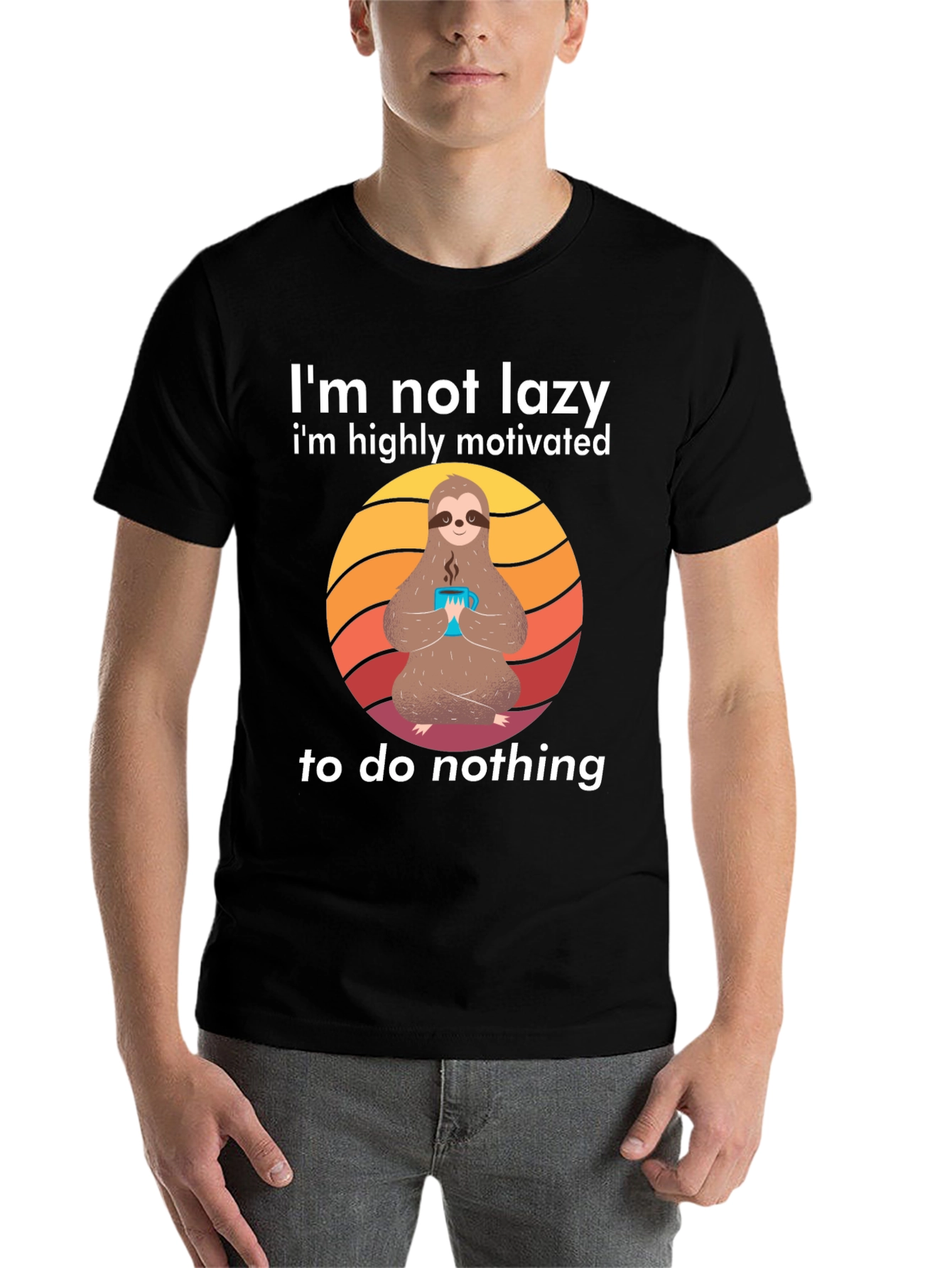 Black Lazy Sloth Graphic Tee - Highly Motivated to do Nothing! view 7