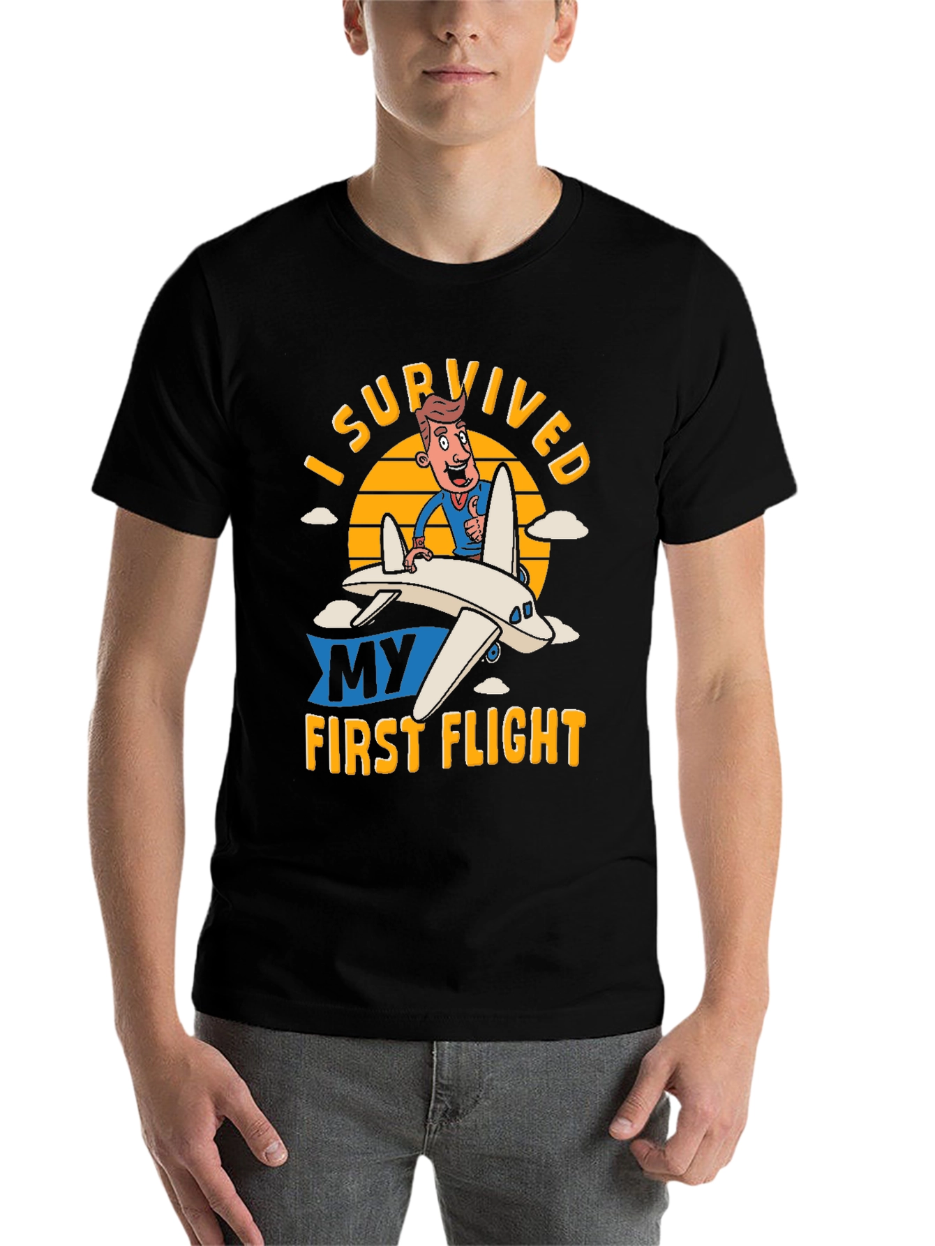 Black I Survived My First Flight T-Shirt view 7