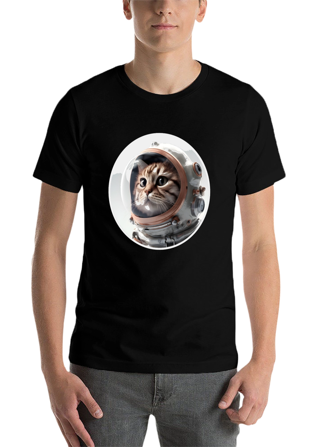Black Astronaut Cat Graphic Tee - Unisex Black T-Shirt view 7