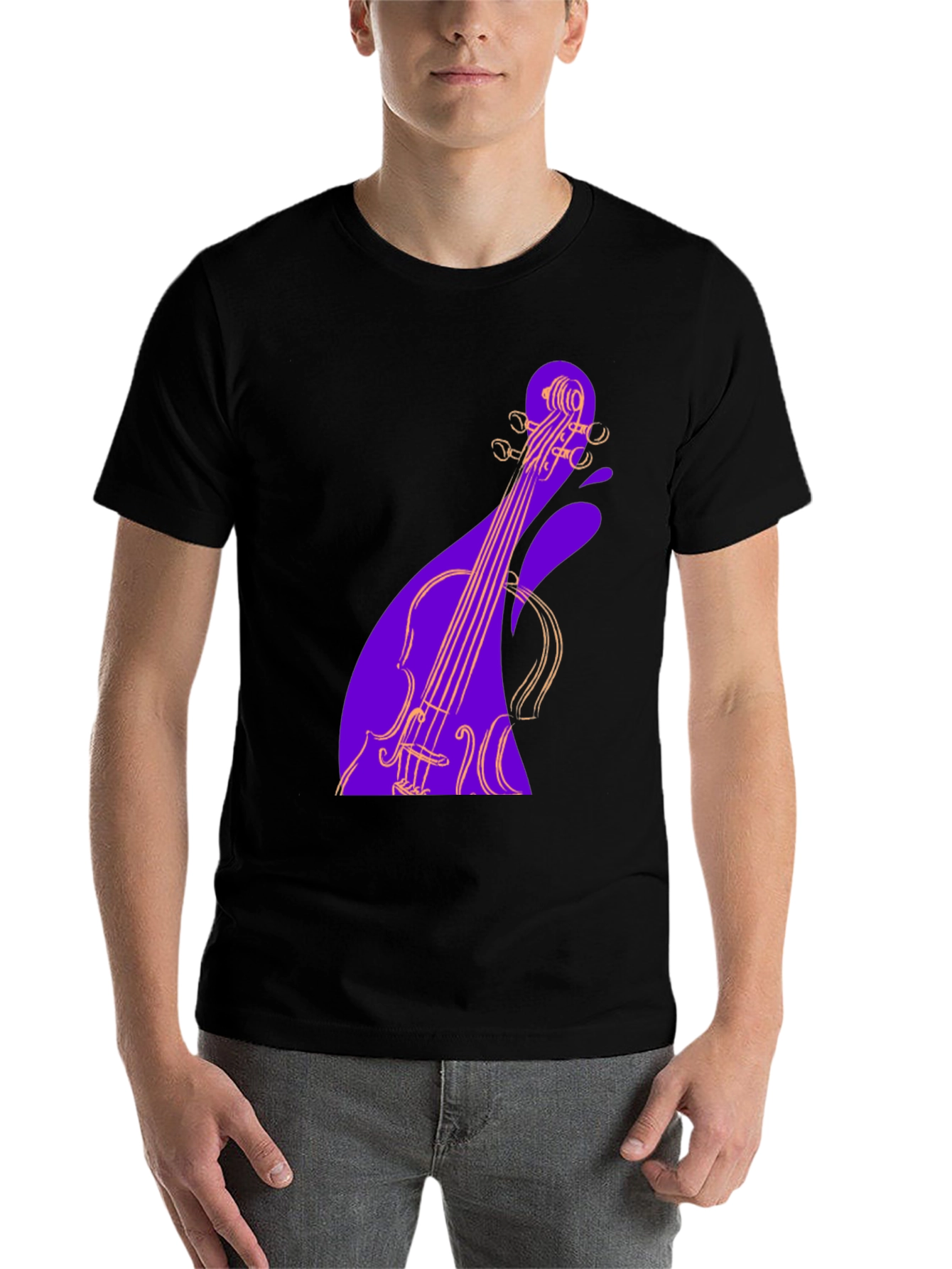 Black Abstract Violin Graphic Tee - Black view 7