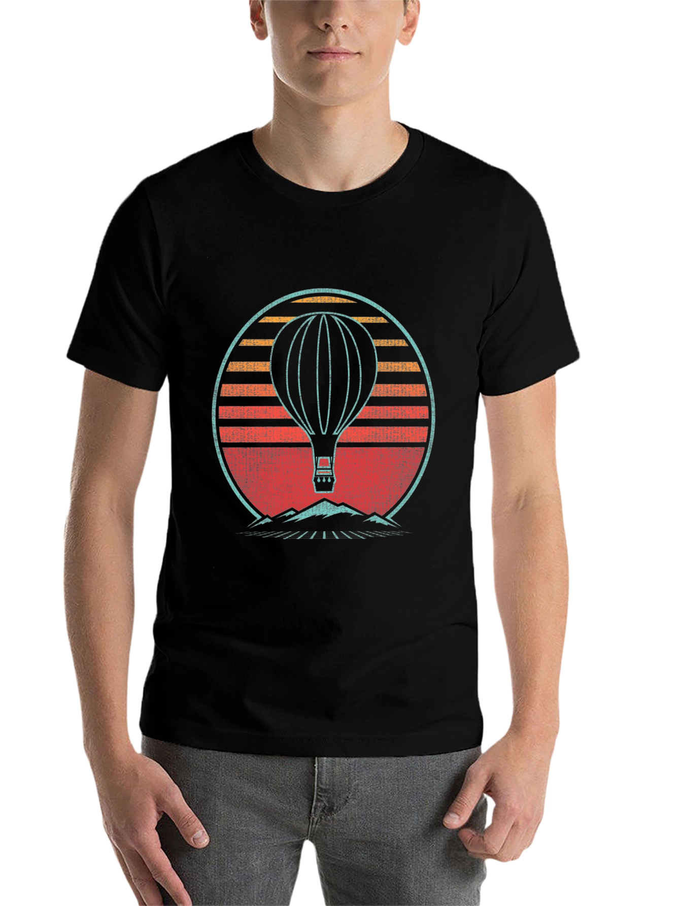 Black Retro Hot Air Balloon Graphic Tee view 7