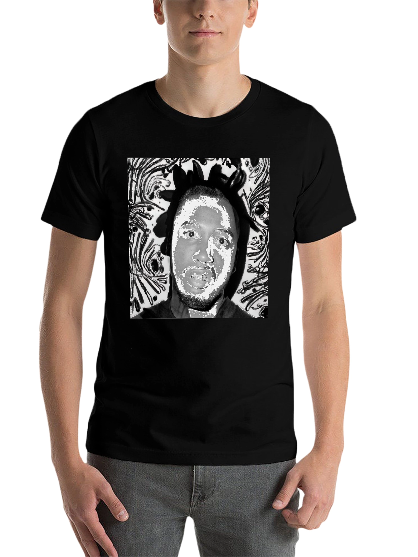 Black Black T-Shirt with Artistic Face Graphic view 7