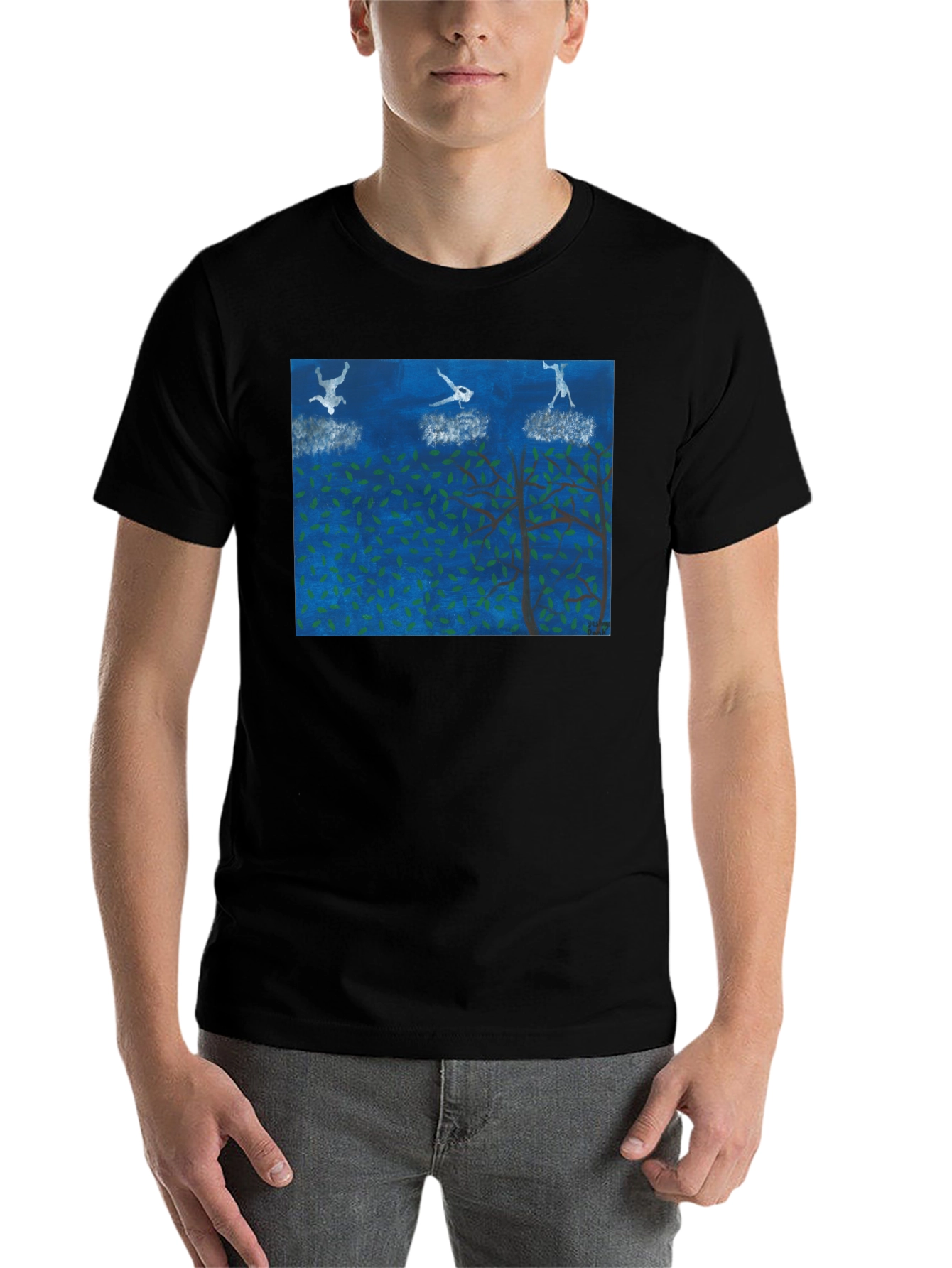Black Surreal Skydiving Tee - Unique Art T-Shirt view 7
