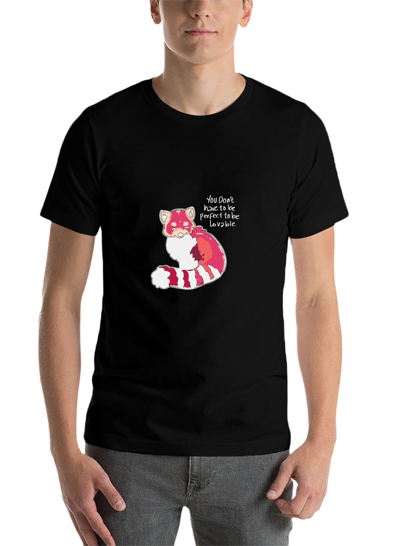 Black Red Panda 'Lovable' Black T-Shirt view 7