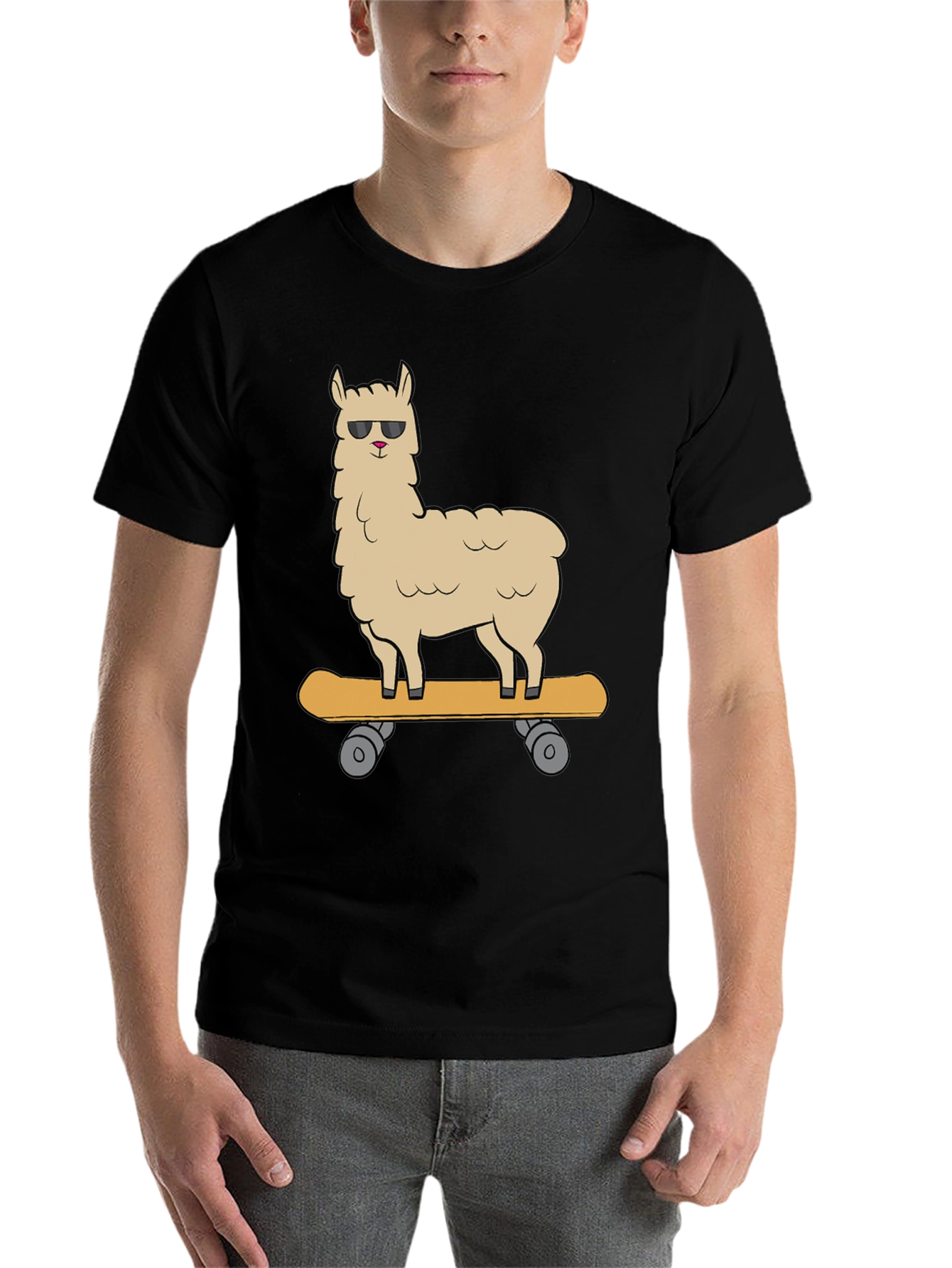 Black Cool Llama Skateboard Graphic Tee - Black view 7