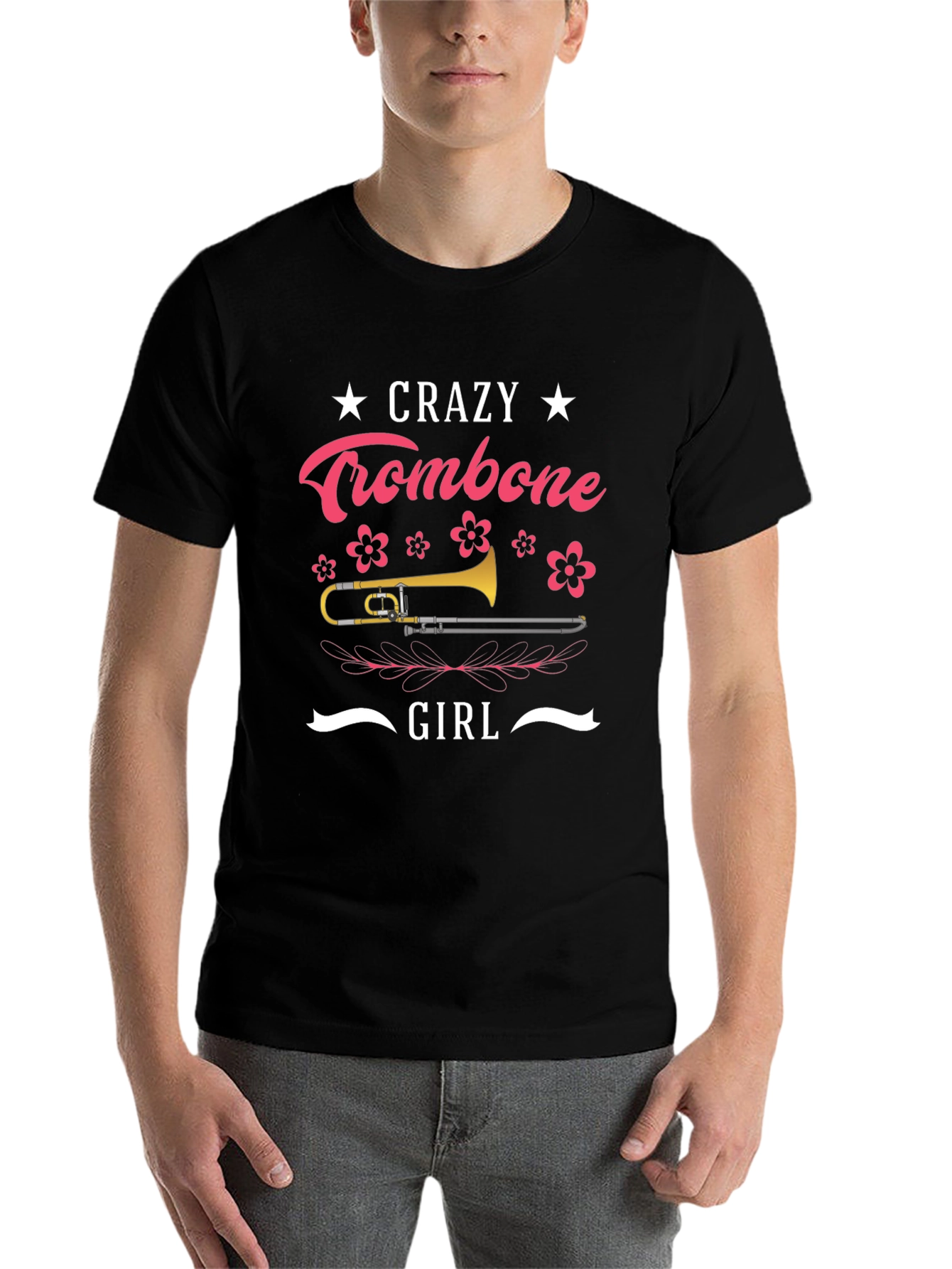 Crazy Trombone Girl Black T-Shirt - 7