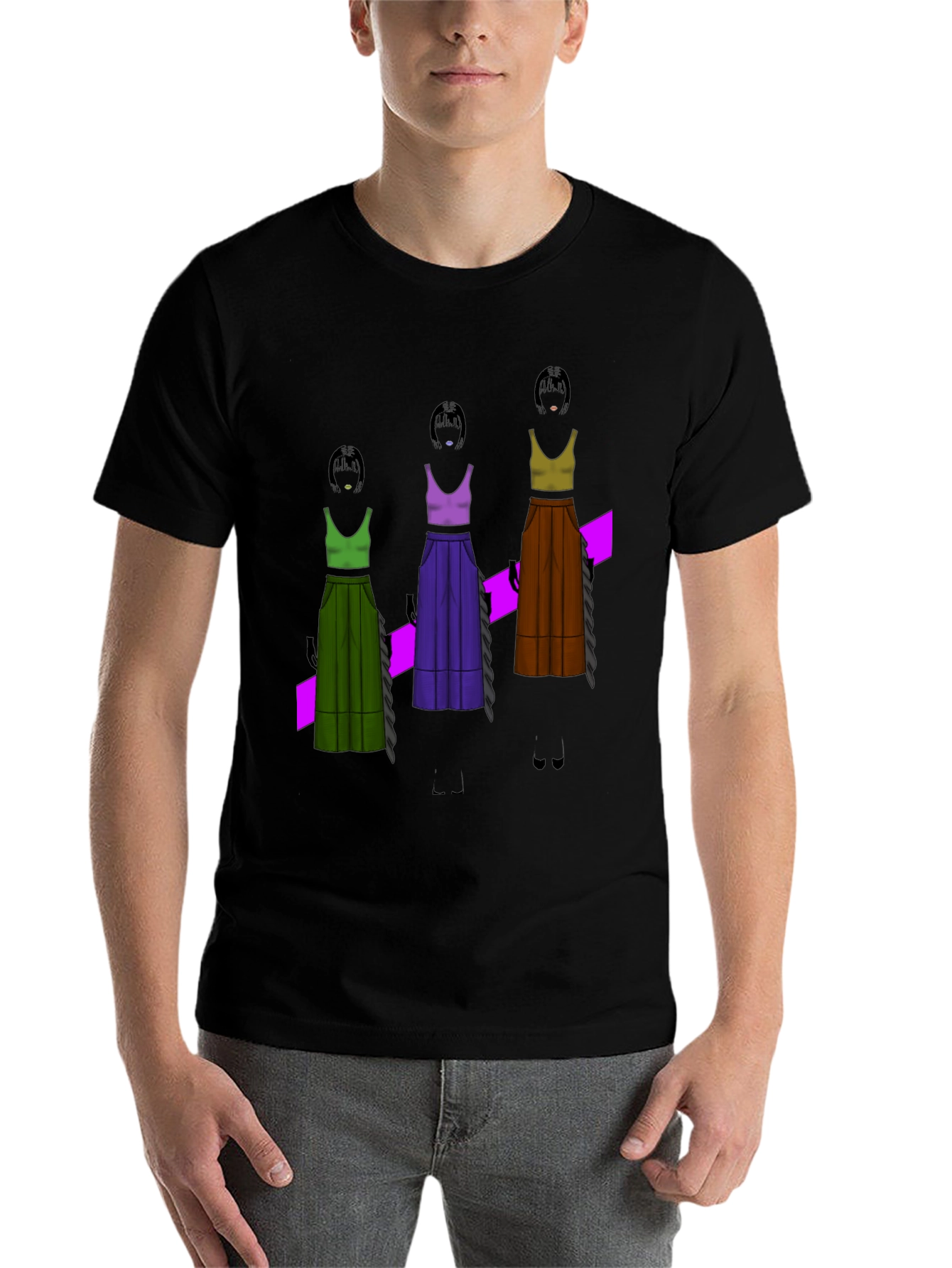 Black Unique Graphic T-Shirt - Fashion Illustration view 7