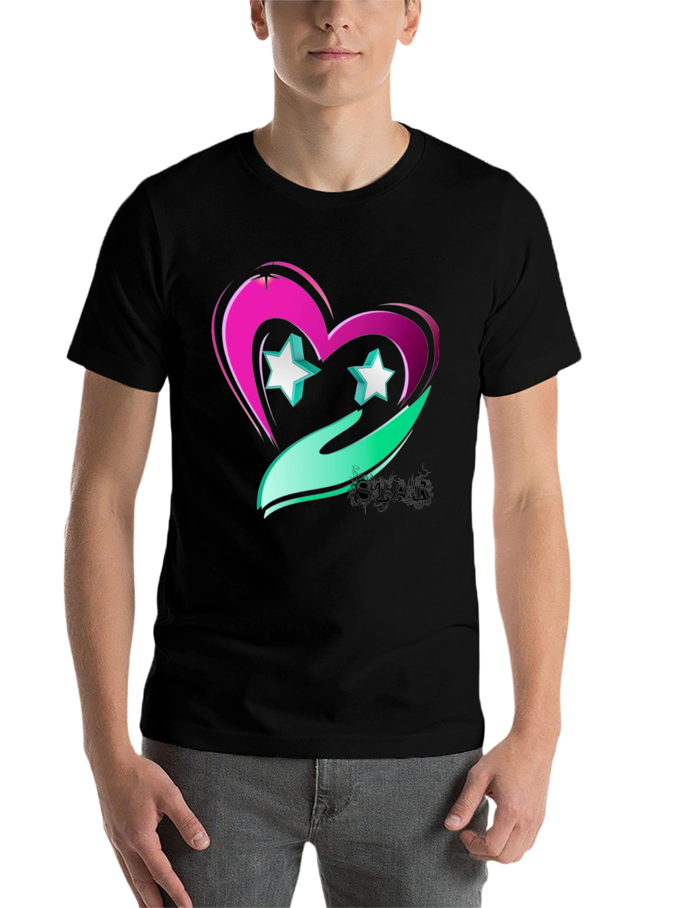 Black Star Heart Graphic Tee - Trendy Casual Wear view 7