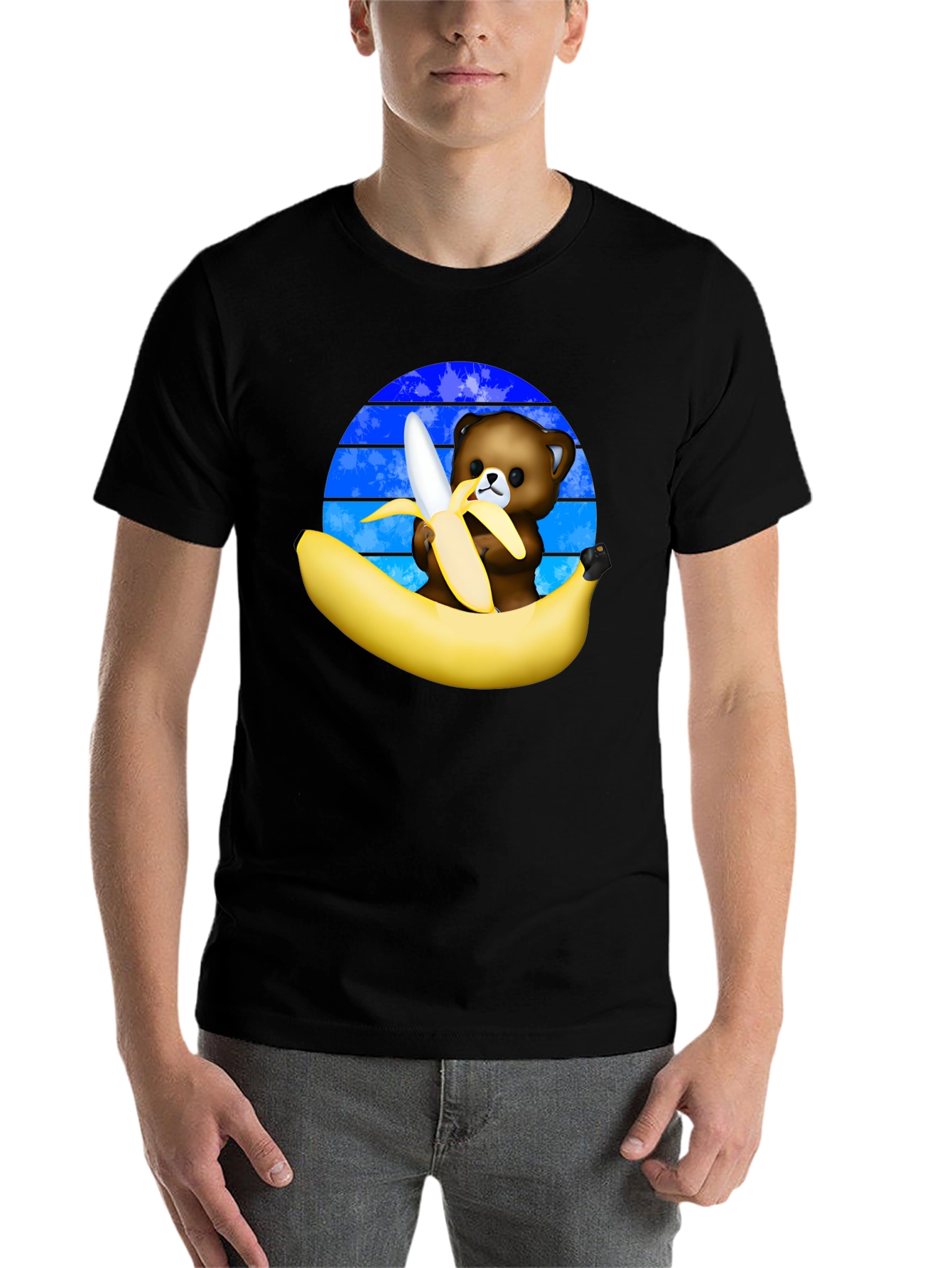 Black Funny Bear Eating Banana Graphic T-Shirt view 7