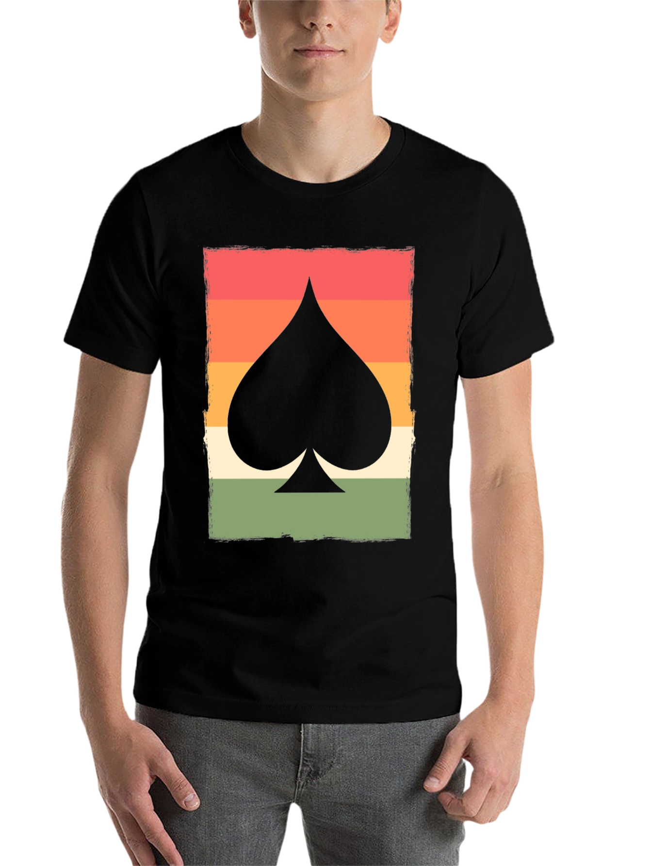 Black Retro Spade Card Graphic T-Shirt - Unisex view 7