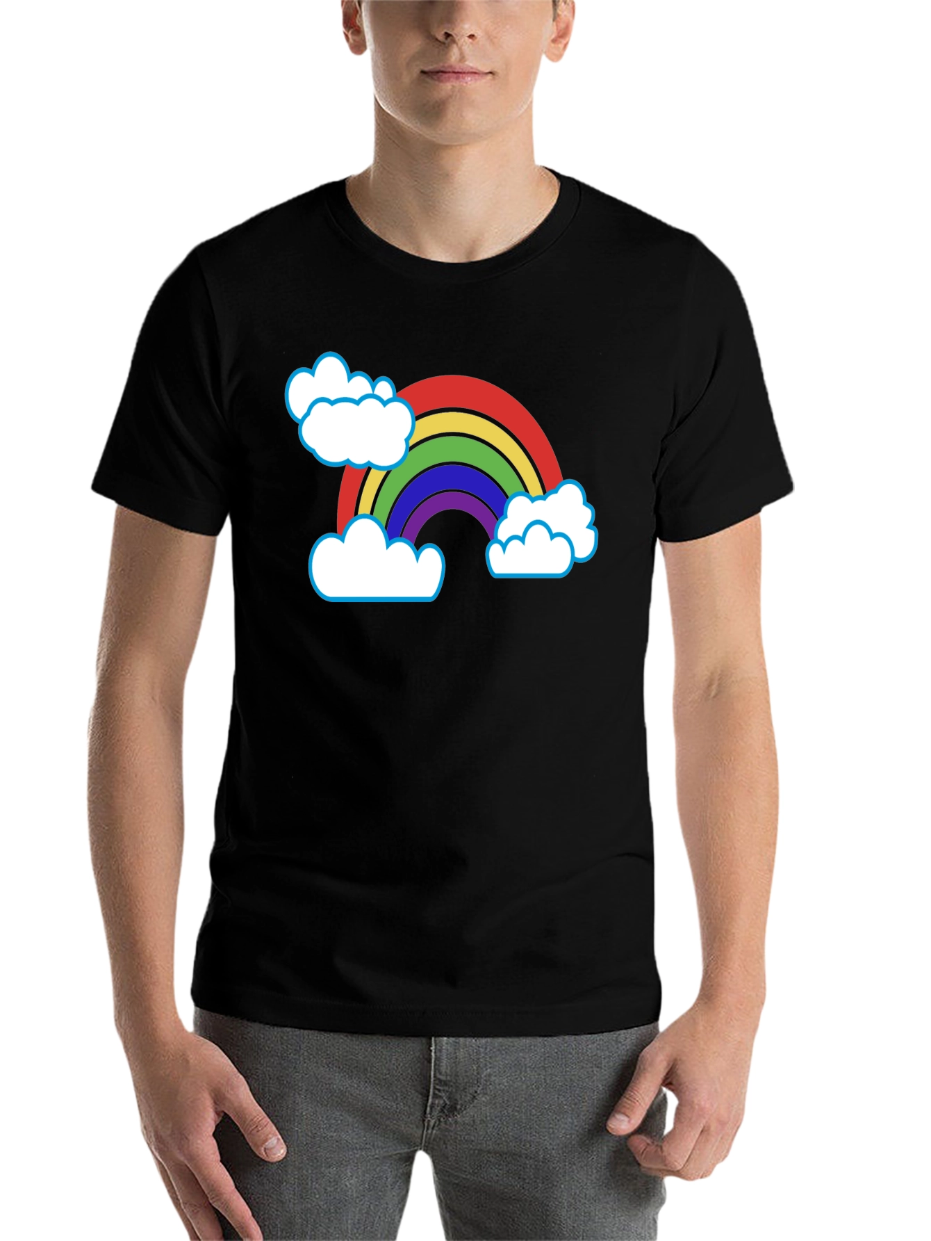 Black Rainbow & Clouds Graphic T-Shirt - Black Cotton Blend view 7