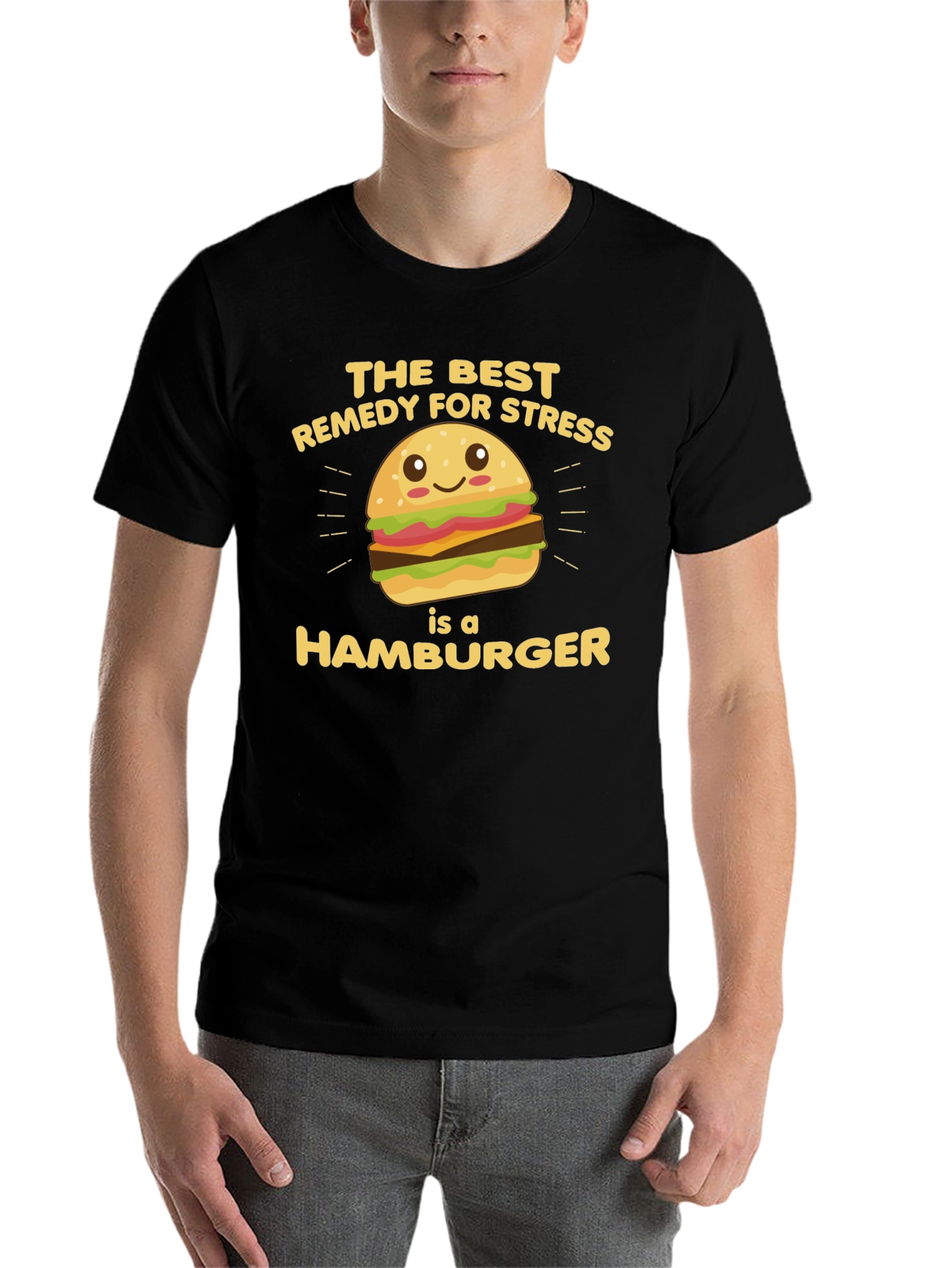 Black Hamburger Stress Relief T-Shirt view 7