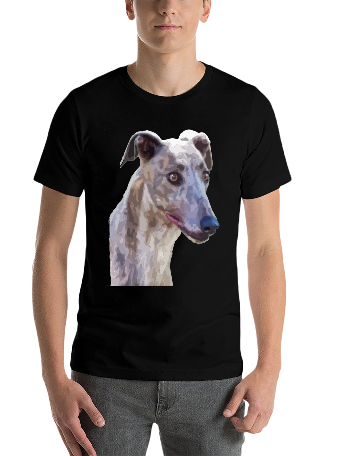 Black Greyhound Dog Graphic T-Shirt - Unisex Black Tee view 7