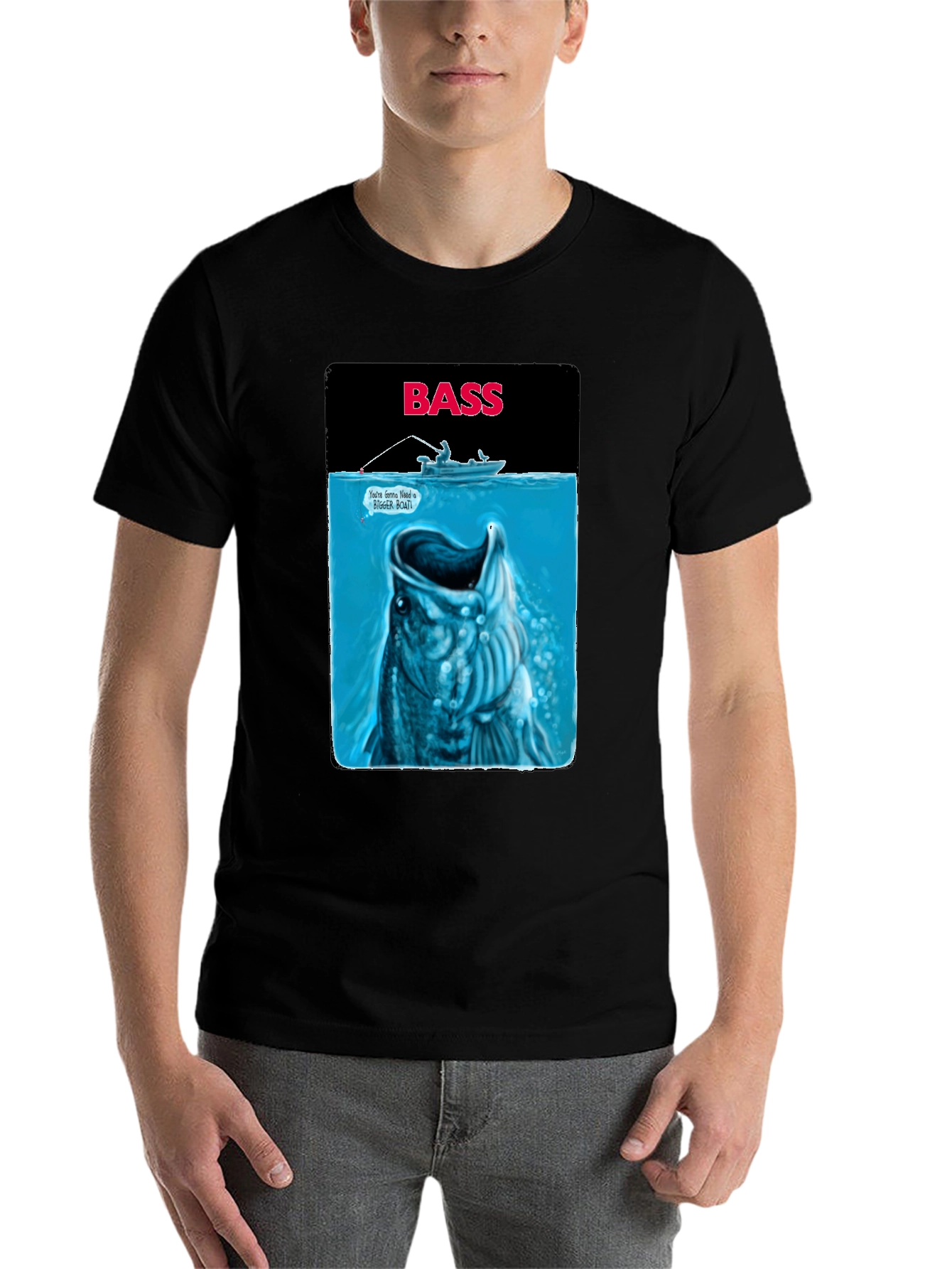 Black Bass Fishing Graphic T-Shirt - Jaws Parody view 7