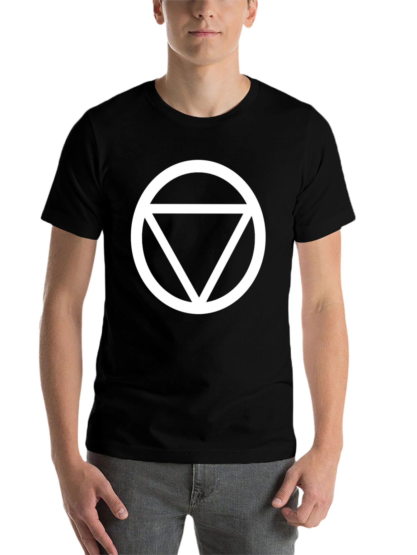 Black Geometric Circle Triangle Graphic Tee - Black Cotton T-Shirt view 7