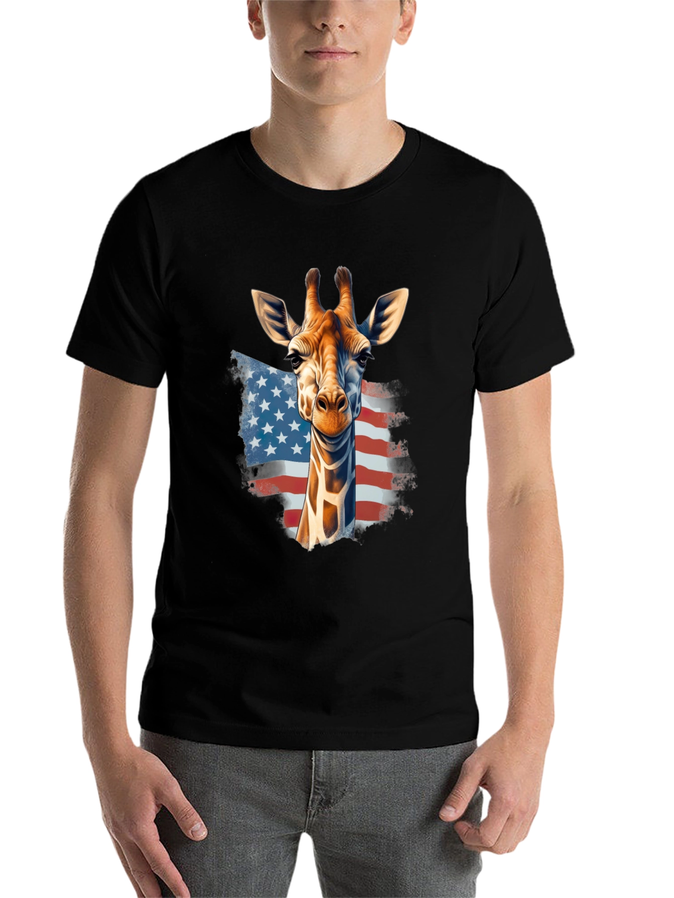 Black Giraffe USA Flag Graphic T-Shirt view 7
