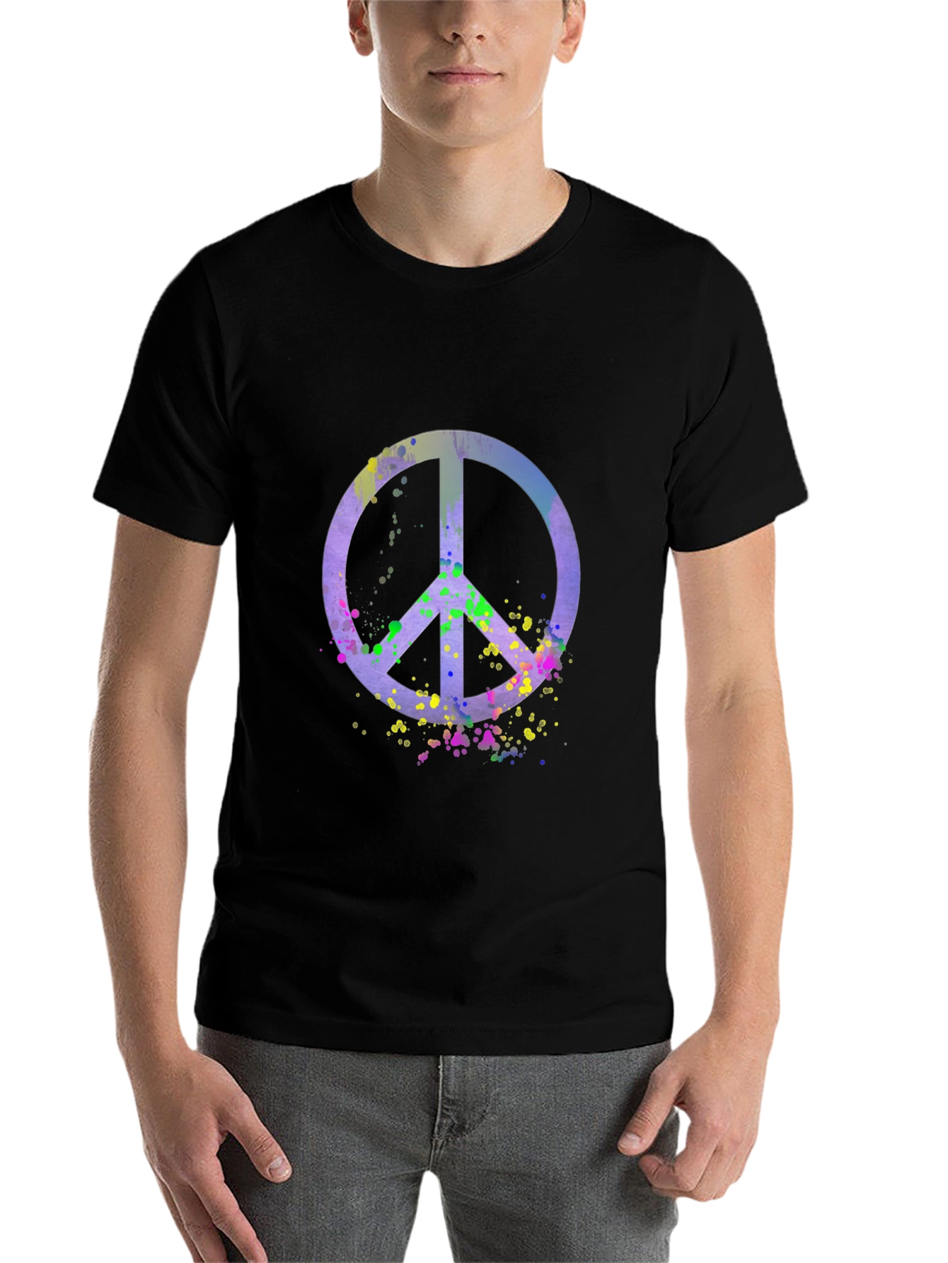 Black Peace Sign Watercolor Graphic Tee - Black view 7