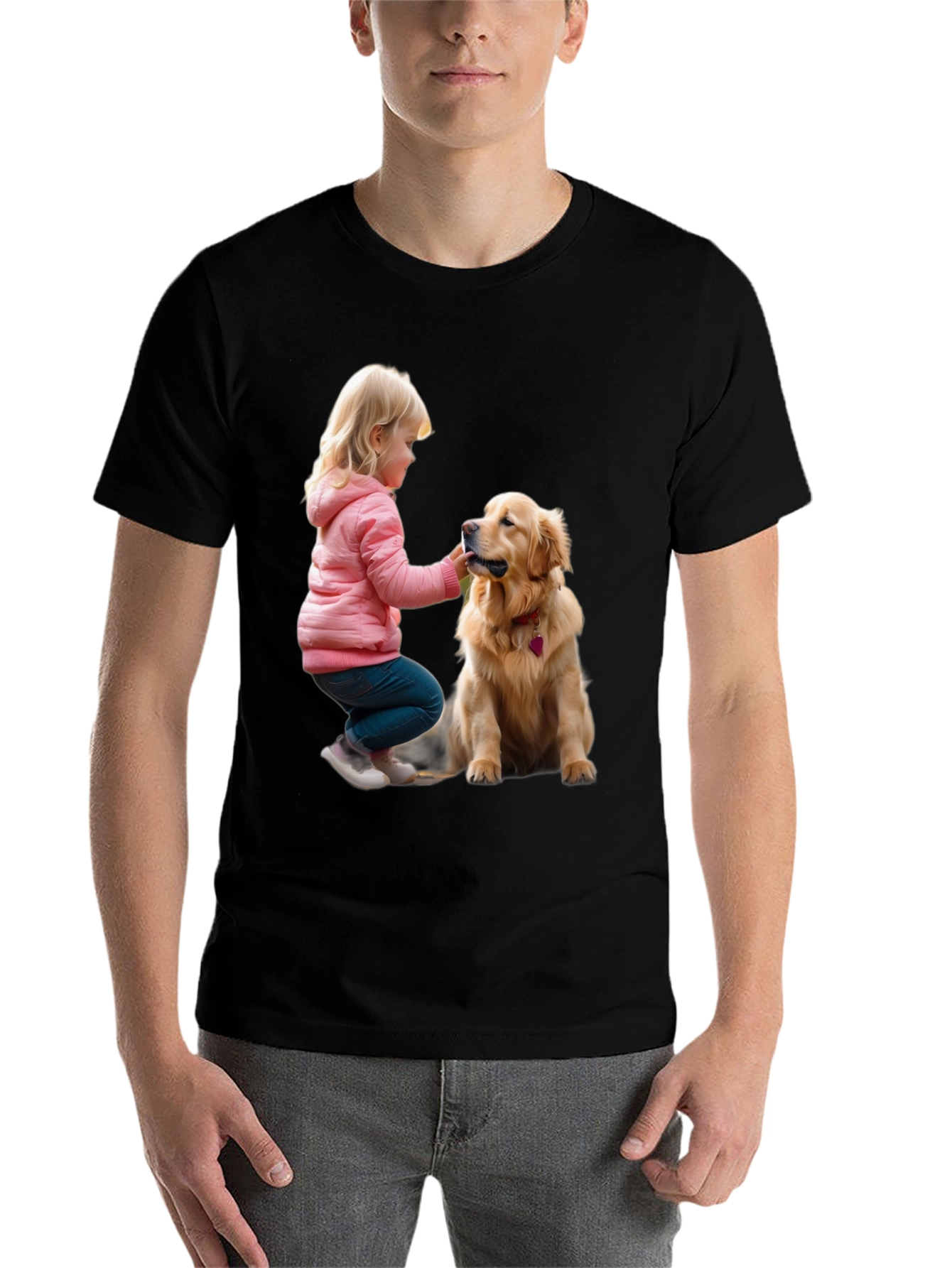 Black Cute Girl and Dog Graphic T-Shirt view 7