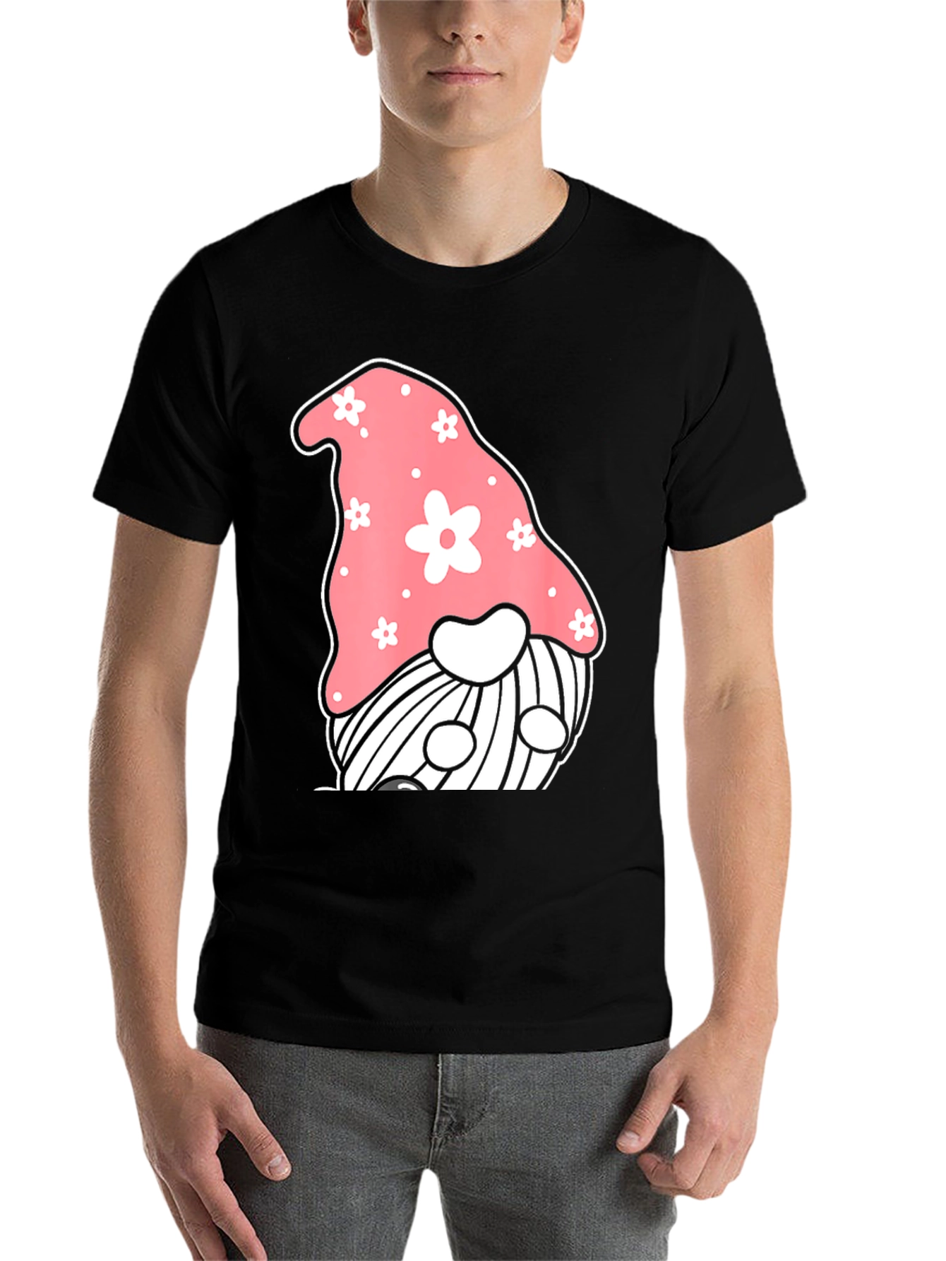 Black Cute Gnome Graphic T-Shirt - Black view 7