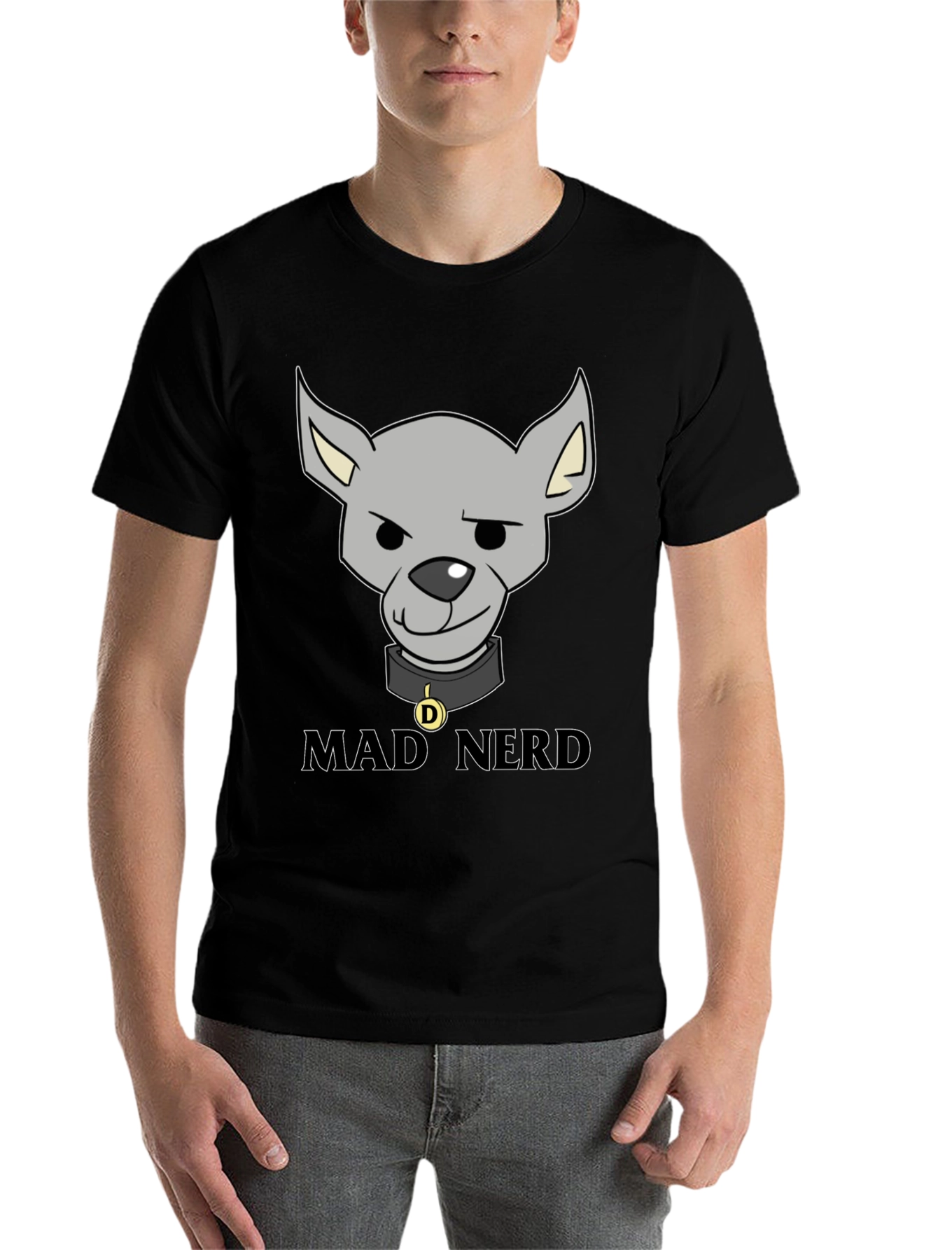 Black Mad Nerd Dog T-Shirt, Funny Geek Tee view 7