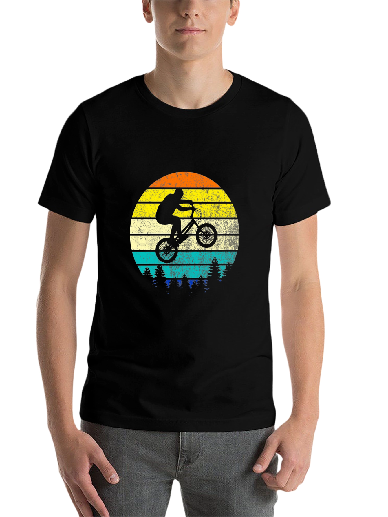 Black BMX Rider Vintage Sunset Graphic Tee view 7