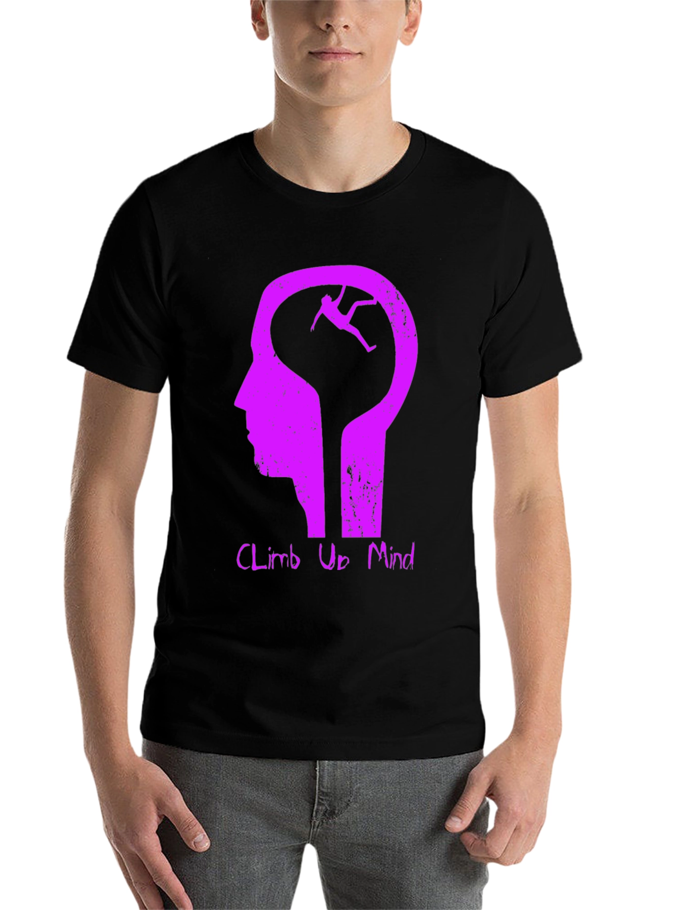 Black Climb Up Mind Graphic Tee - Black Cotton Blend view 7