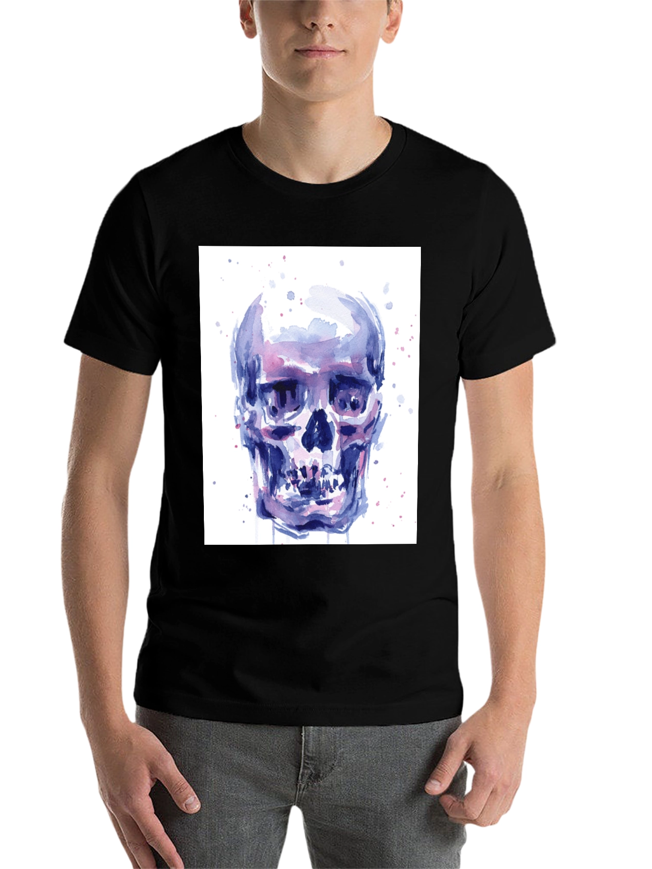 Black Watercolor Skull Graphic Tee - Artistic Print view 7