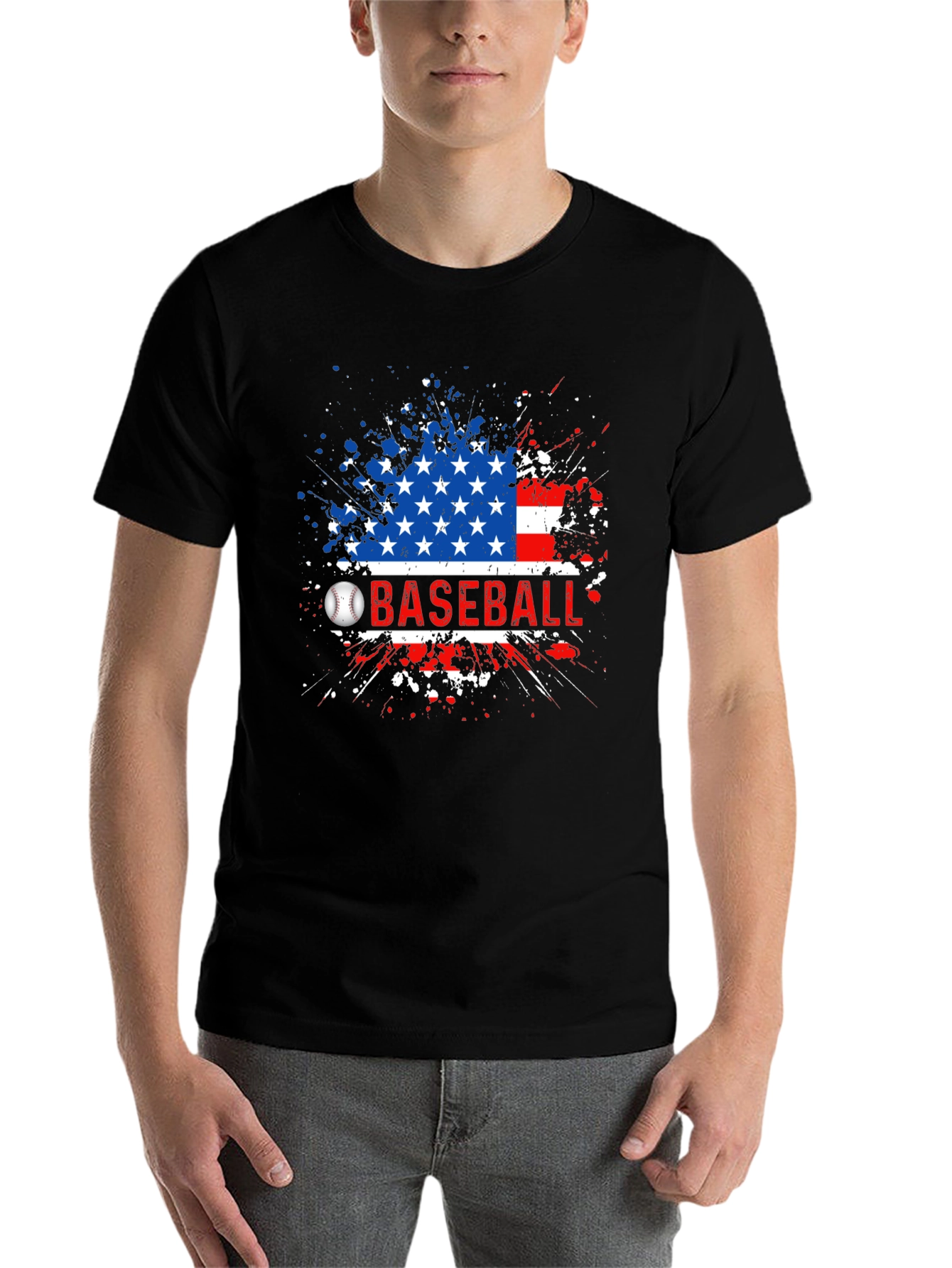 Black Baseball American Flag T-Shirt view 7