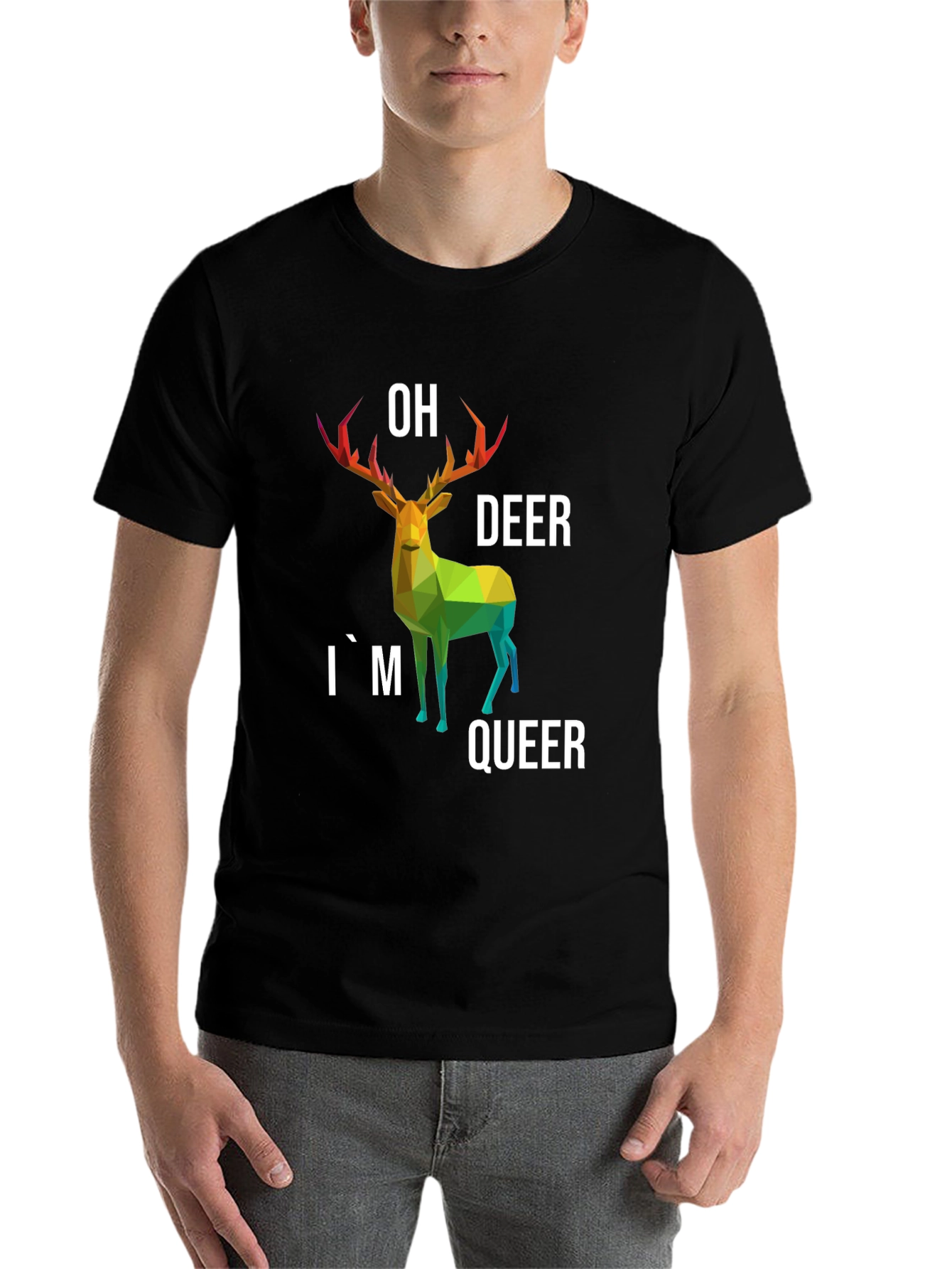 Black Oh Deer I'm Queer Black T-Shirt view 7