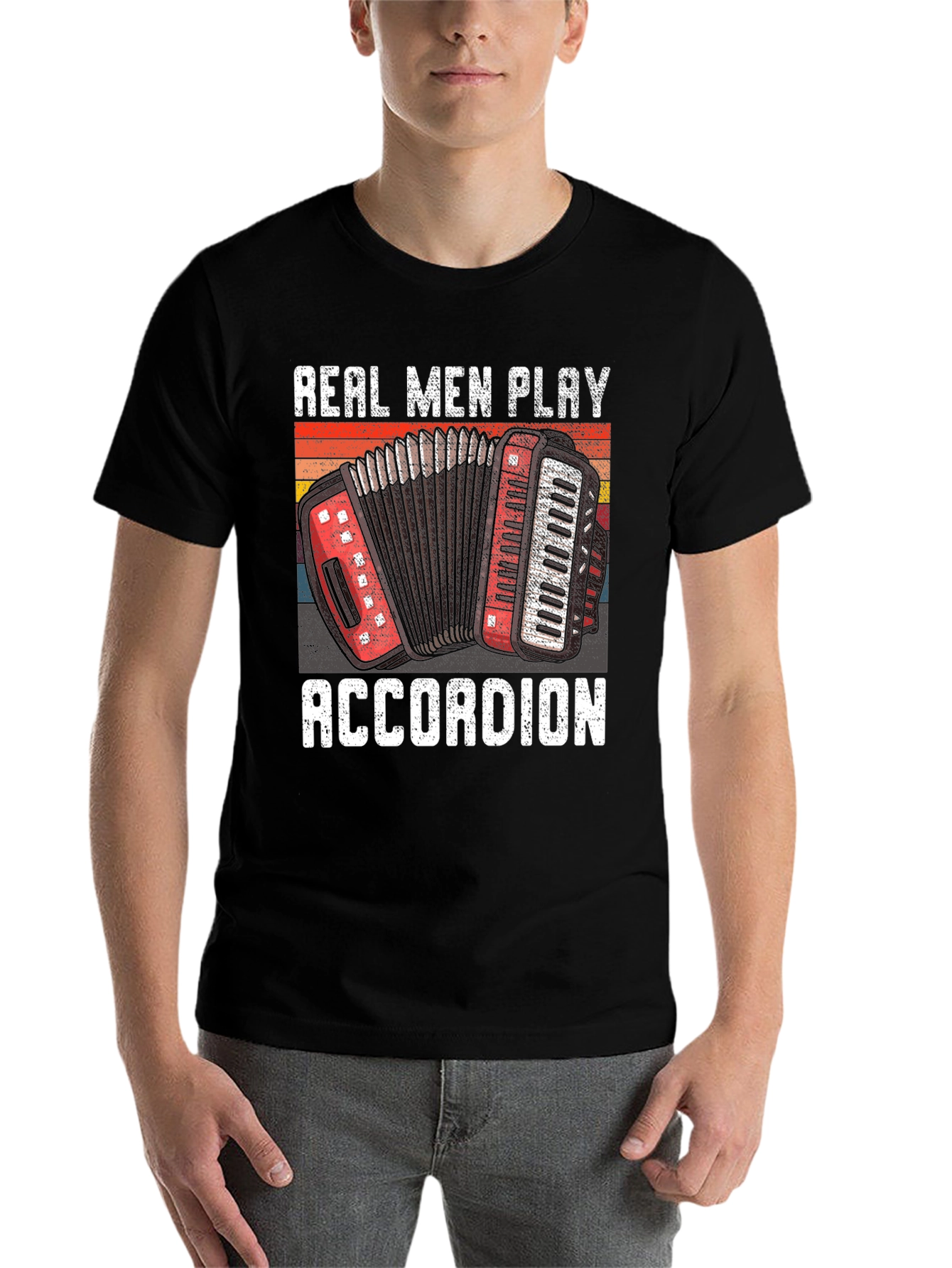 Black Real Men Play Accordion Graphic Tee - Musician Gift view 7