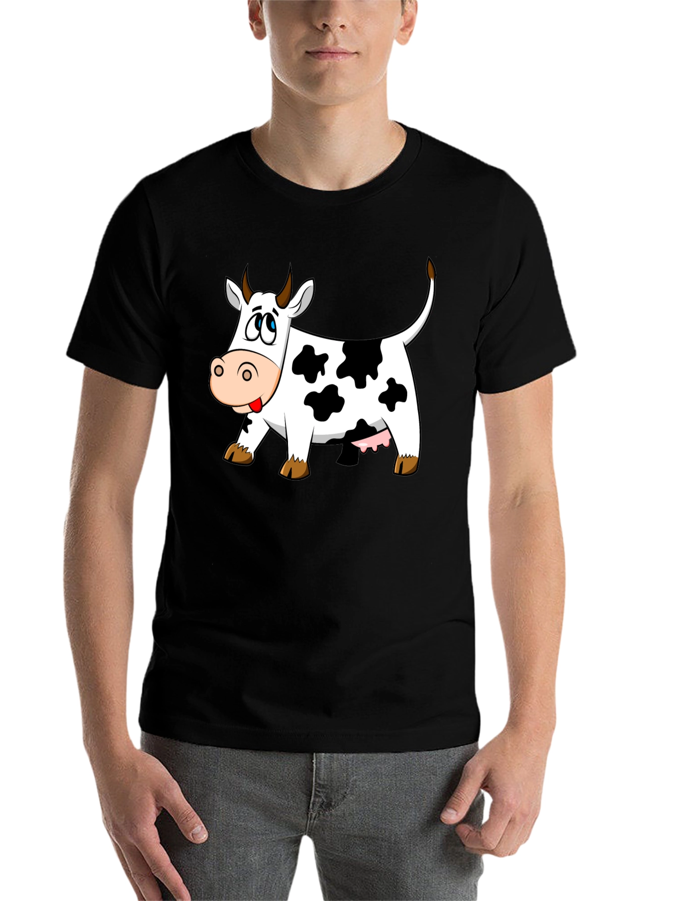 Black Cartoon Cow Graphic Tee - Black view 7