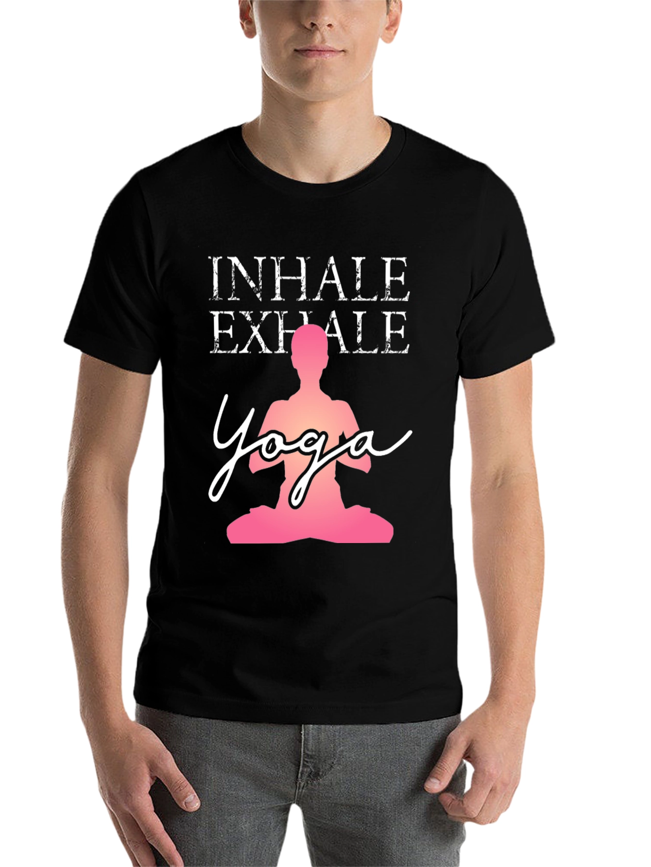 Black Yoga Inhale Exhale Graphic T-Shirt view 7