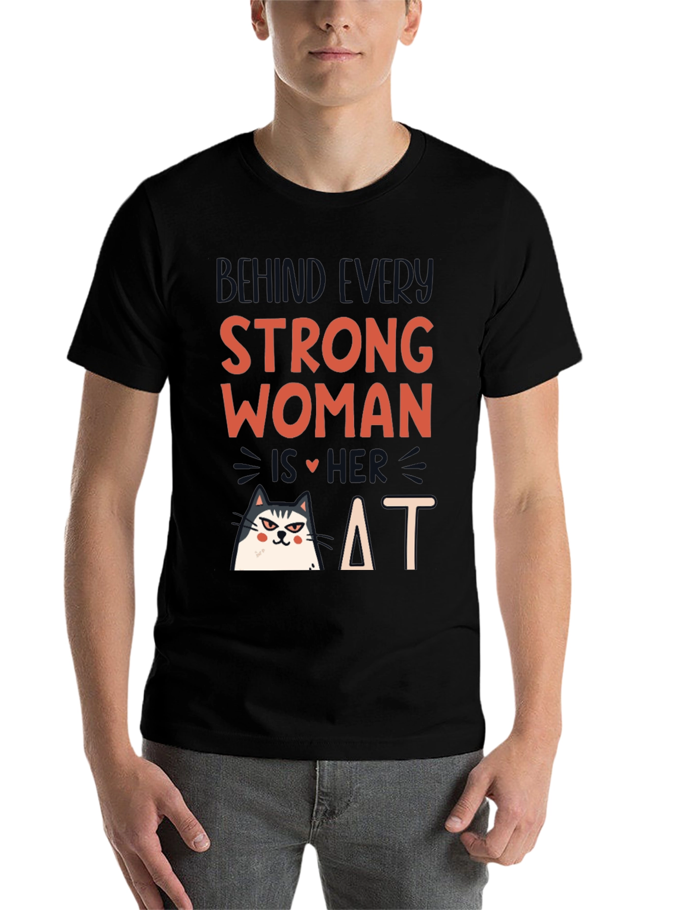 Black Strong Woman Cat T-Shirt view 7