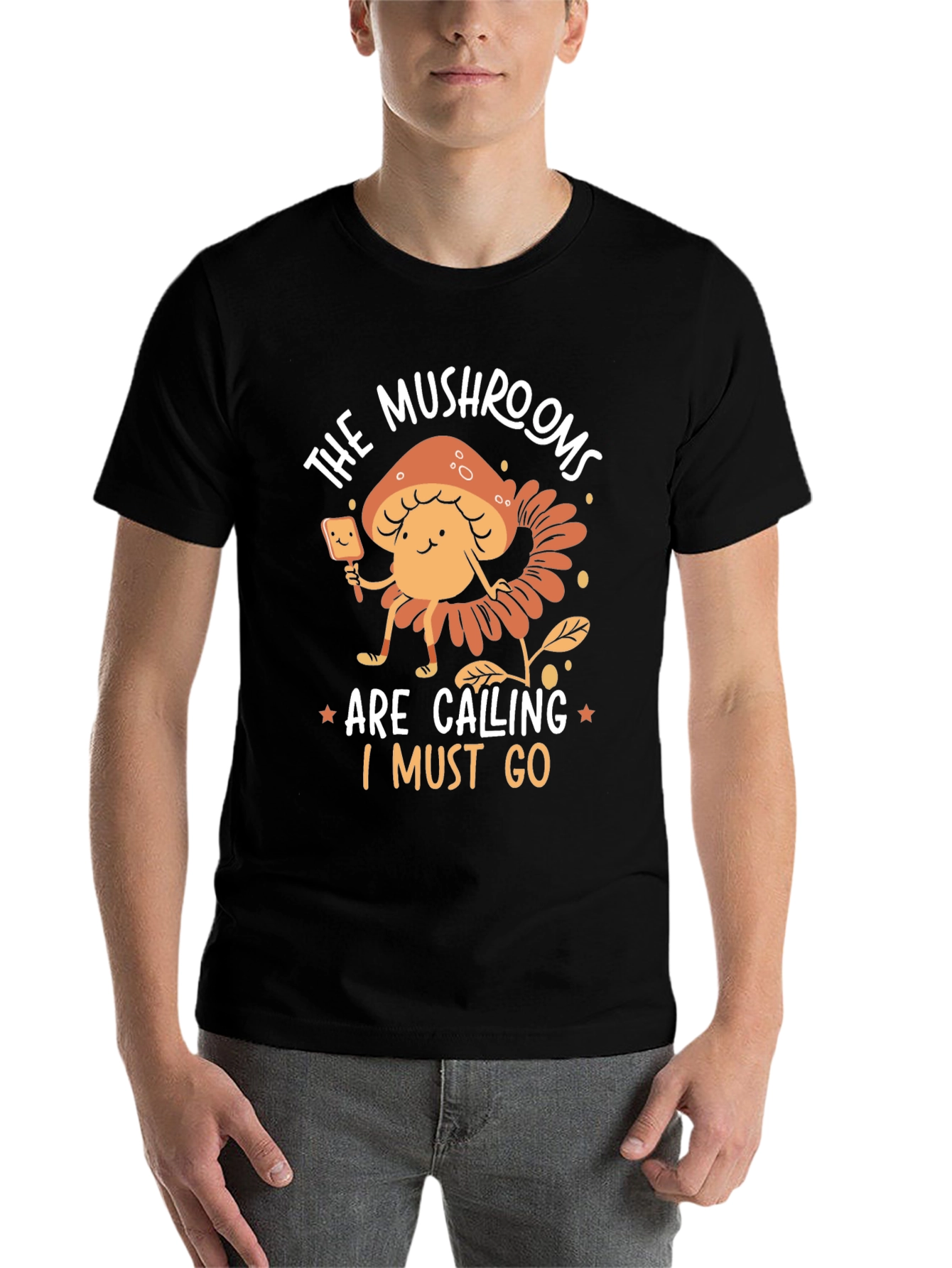 Black Mushroom Calling T-Shirt - Nature Lover Tee view 7
