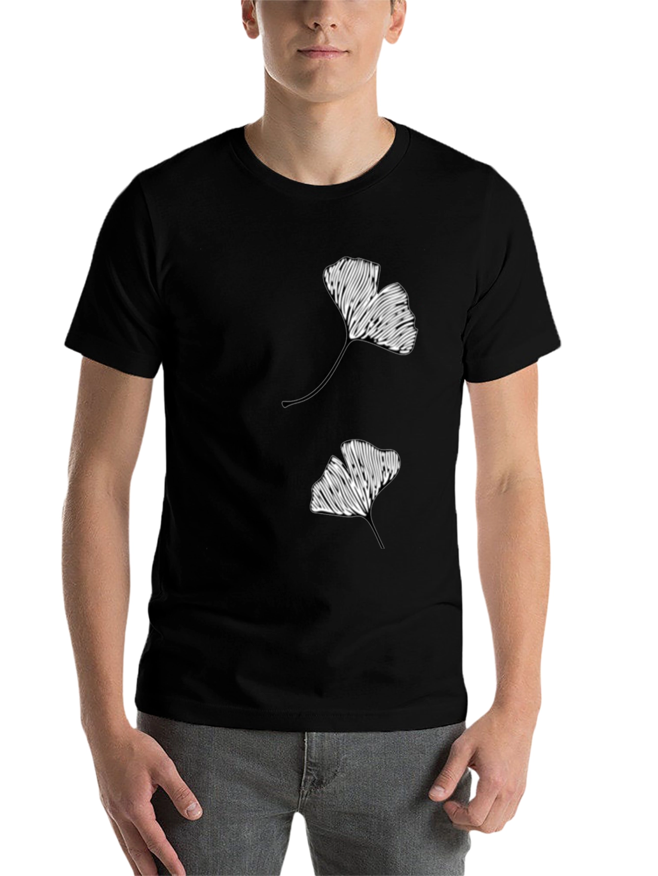 Black Black Ginkgo Leaf Graphic T-Shirt view 7