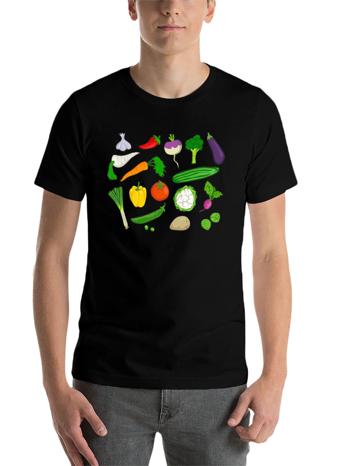 Black Vegetable Print Black T-Shirt view 7