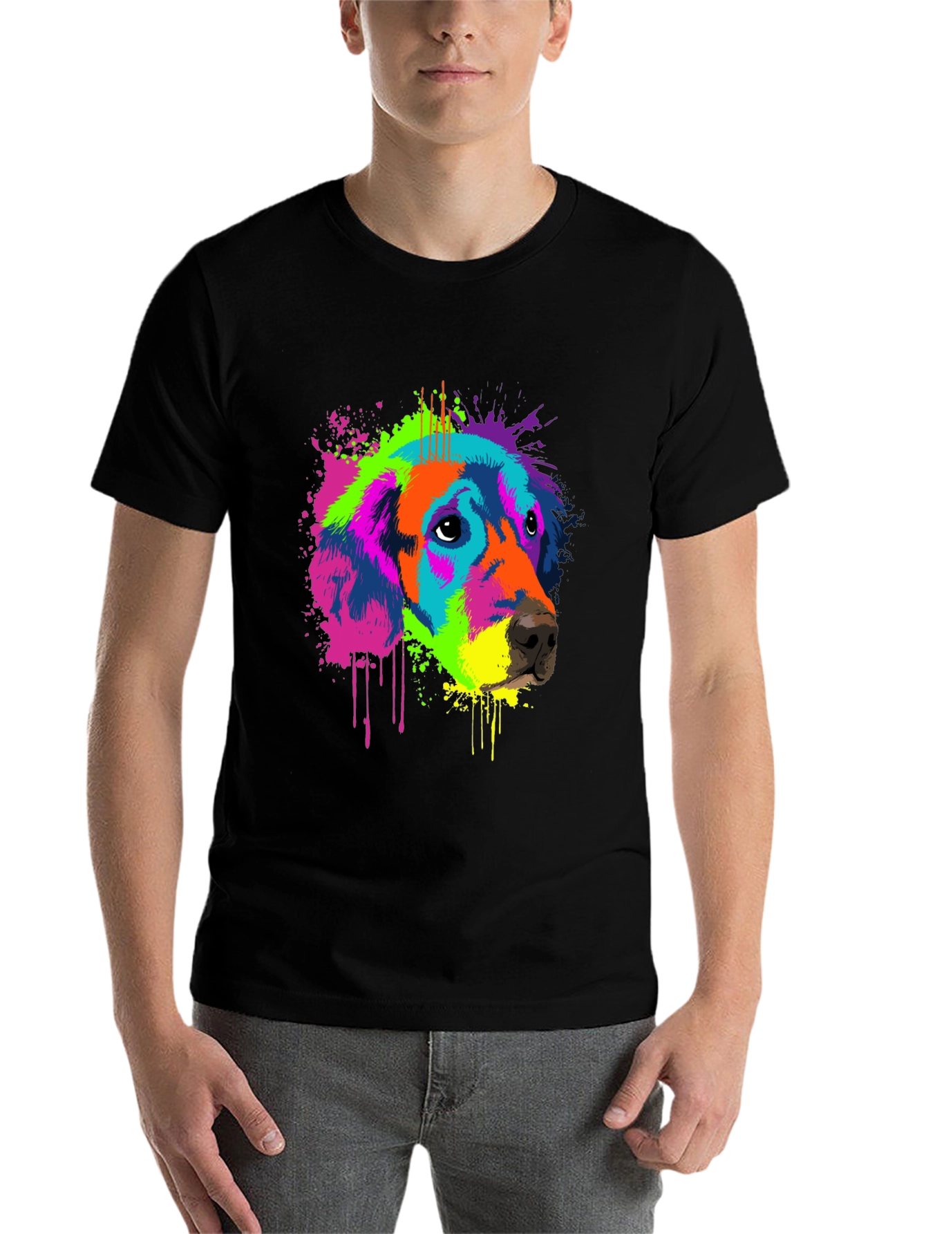 Black Vibrant Dog Graphic Tee - Men's Black T-Shirt view 7