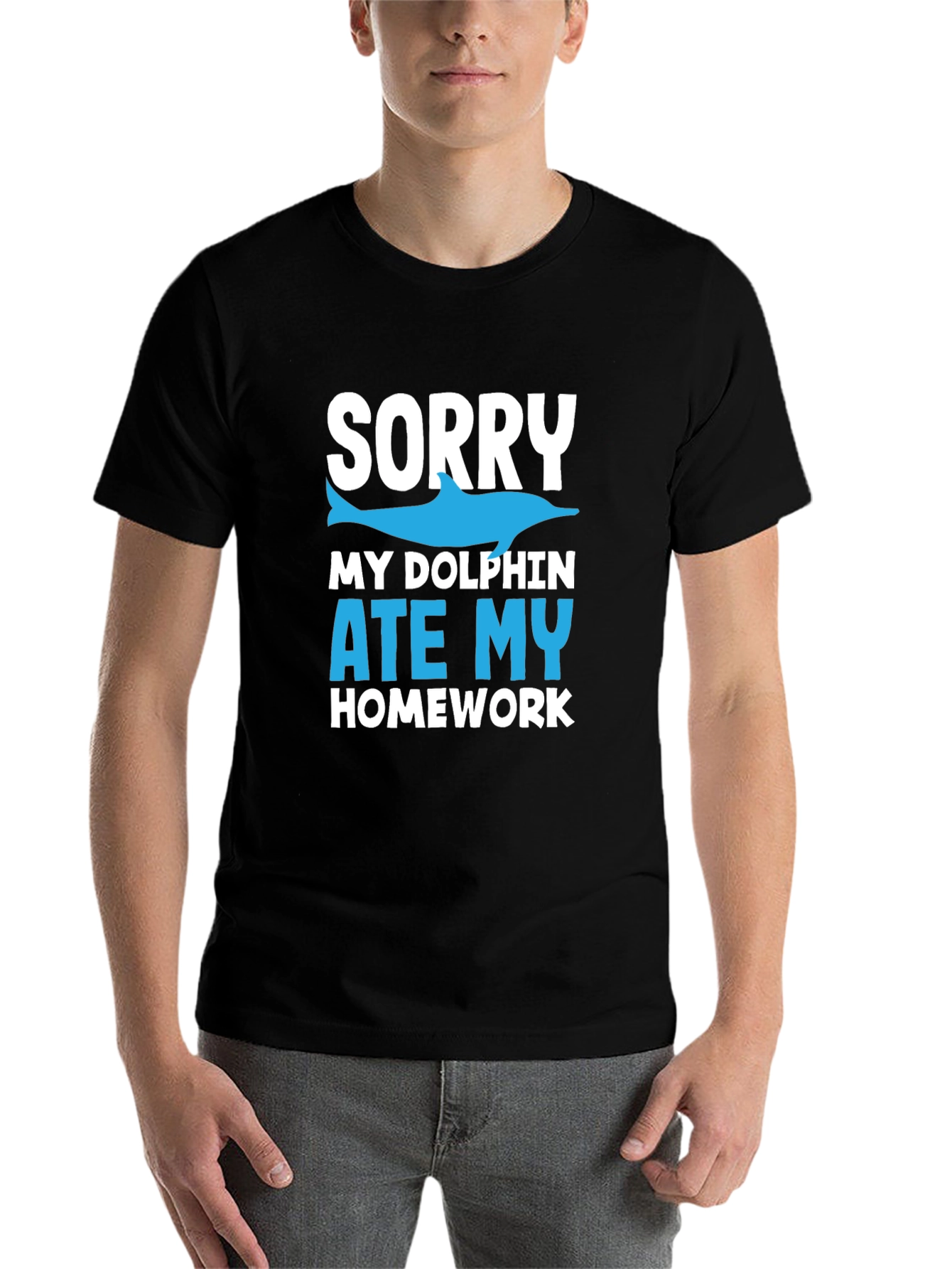 Black Sorry My Dolphin Ate My Homework T-Shirt view 7