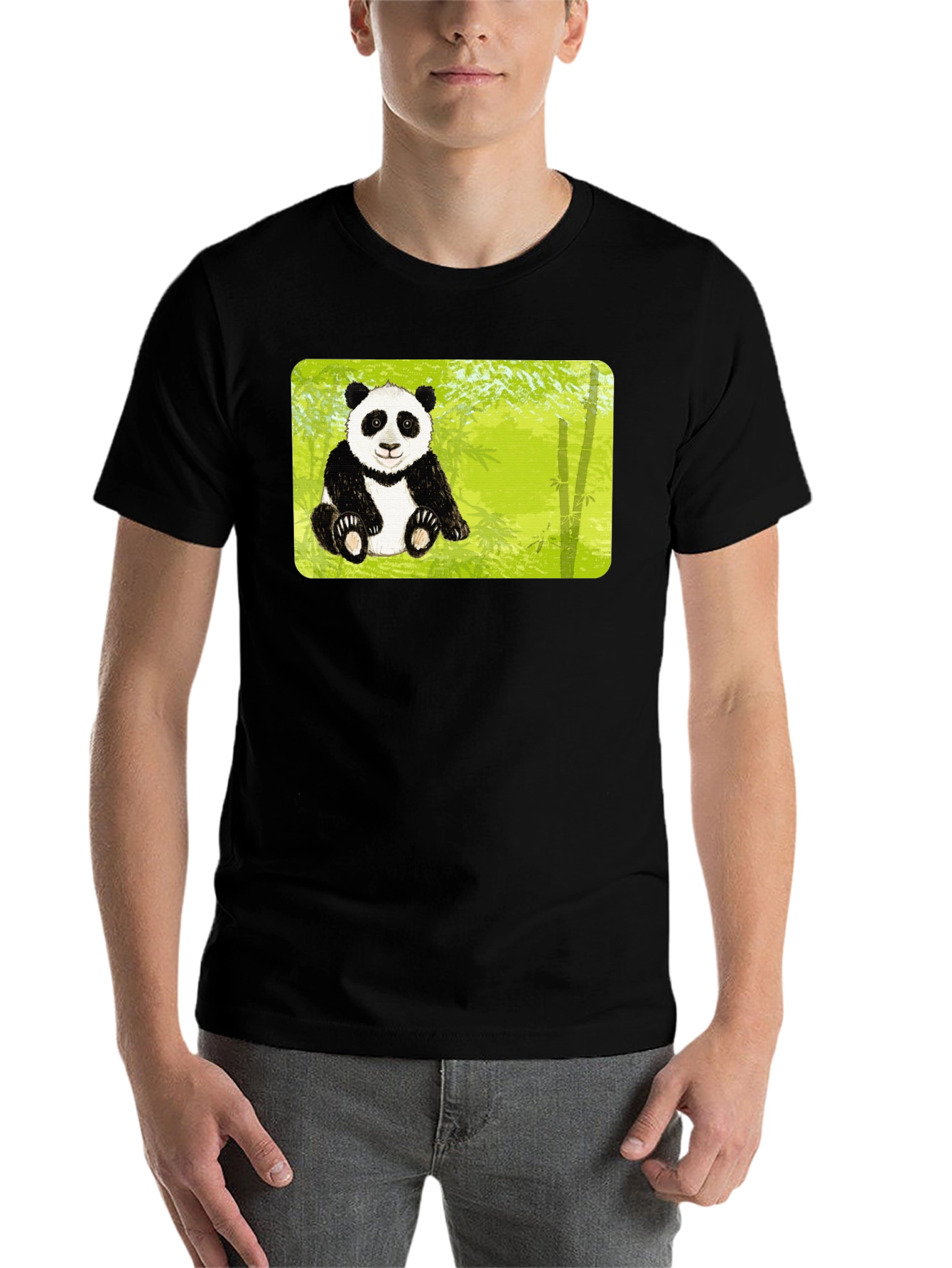 Black Cute Panda Bear Bamboo Forest Black T-Shirt view 7