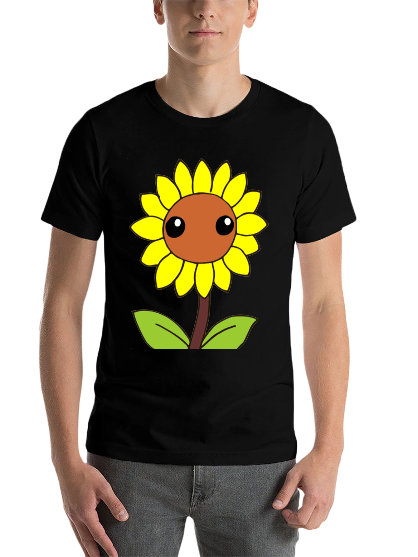 Black Cute Cartoon Sunflower Graphic Black T-Shirt view 7